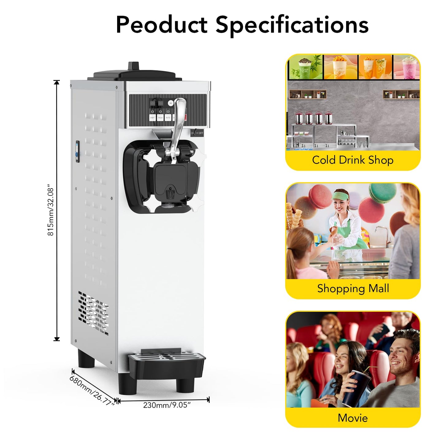 Garvee Commercial Soft Serve Ice Cream Maker 1200W 7L Hopper, 5.8Gal/H Output for Restaurants, Food Trucks, Cafes & Parties (Sleek White, Easy-Clean)