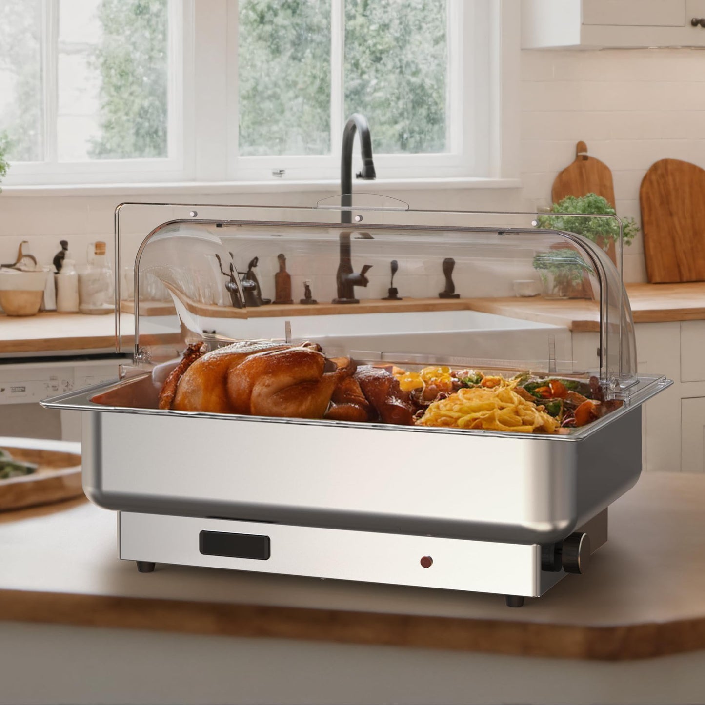 Garvee Electric Chafing Dishes 2 Pack Buffet Set 9 QT Full Size, NSF Stainless Steel Roll Top Catering Chafer Server Food Warmer with Cover for Party Wedding Banquet