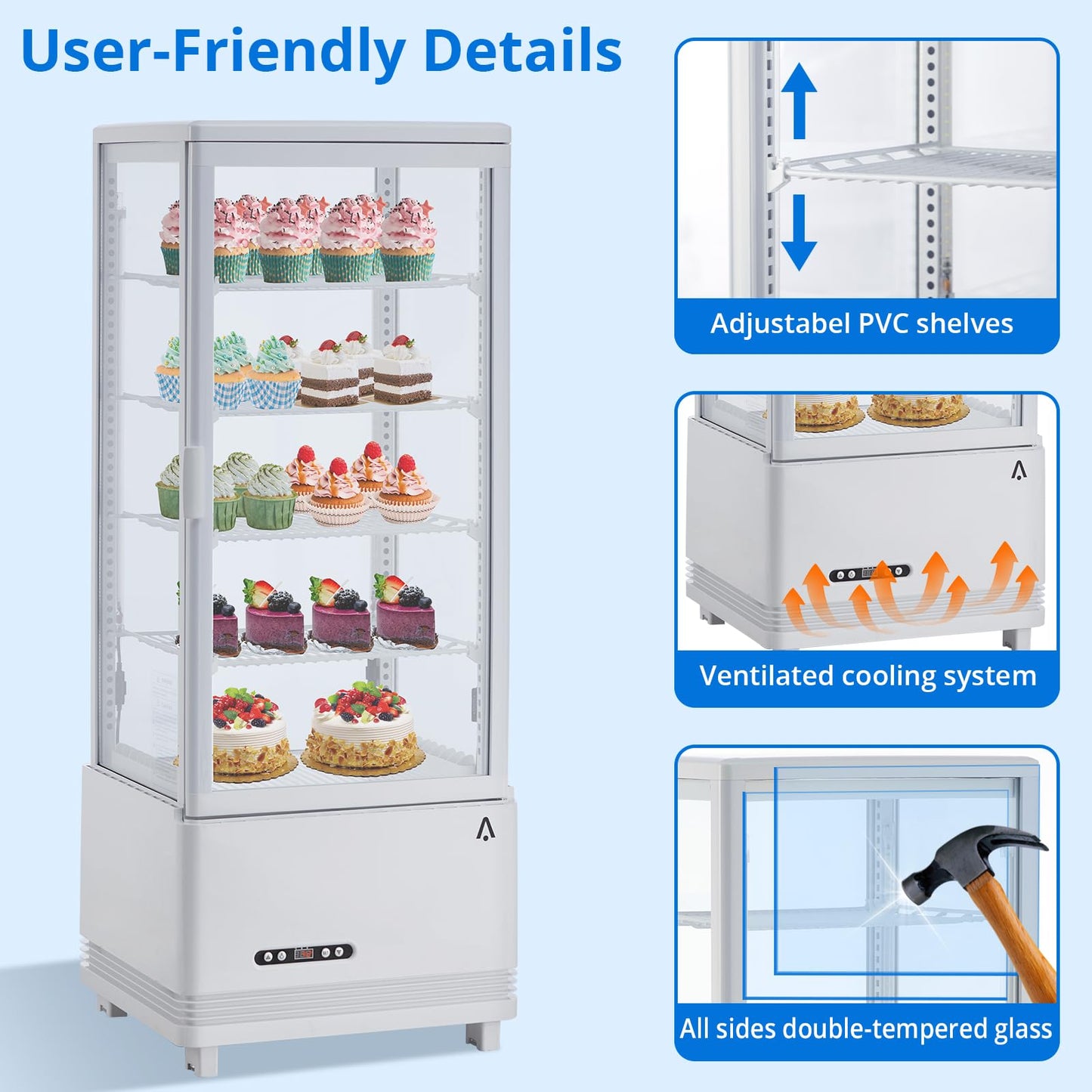 Garvee Commercial Refrigerator - 3.46 cu.ft. 98L, Upright Beverage Cooler, Countertop Design with LED Light, Ideal for Home, Store, Gym, Office, and Cafe Restaurant