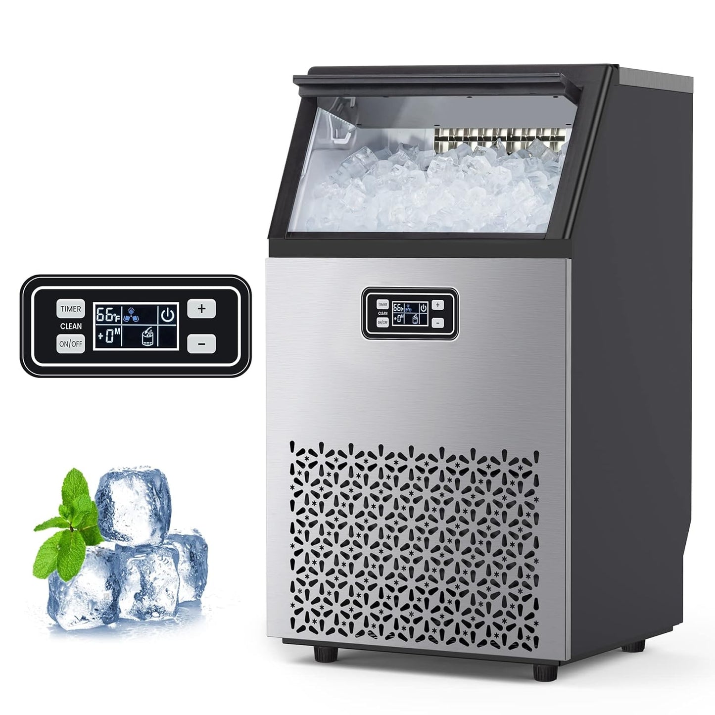 Garvee Ice Maker Machine with 33LBS Storage Bin& Ice Scoops 100LBS/24H Ice Maker Stainless Steel Freestanding Ice Machine for Restaurant Home Bars Coffee Shop