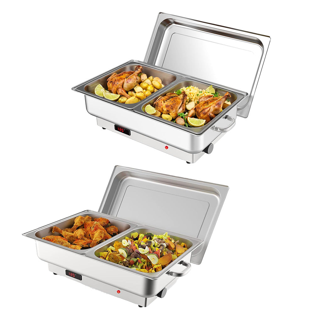 Garvee 2 Pack Electric Chafing Dish Buffet Set, 2 x 4.5QT Food Servers and Warmers, Stainless Steel Commercial Catering Food Warmers with Temperature Control Display for Weddings, Parties and Festivals