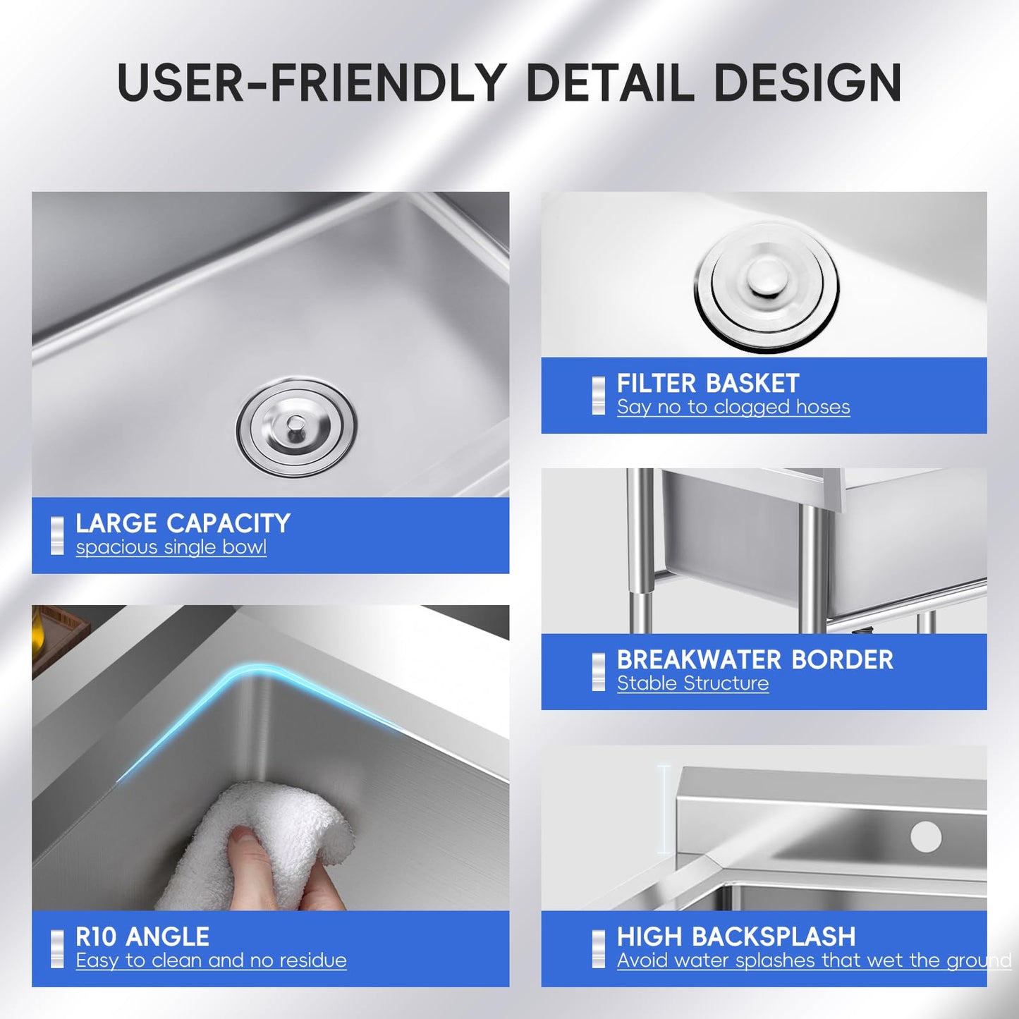 Garvee 19.7"W x 21.7"D x 33.5"H Freestanding Single Bowl Sink - Utility Prep Sink with Undershelf, Faucet, Hot & Cold Water Pipes for Restaurant, Laundry, Garage, Bar, Workshop