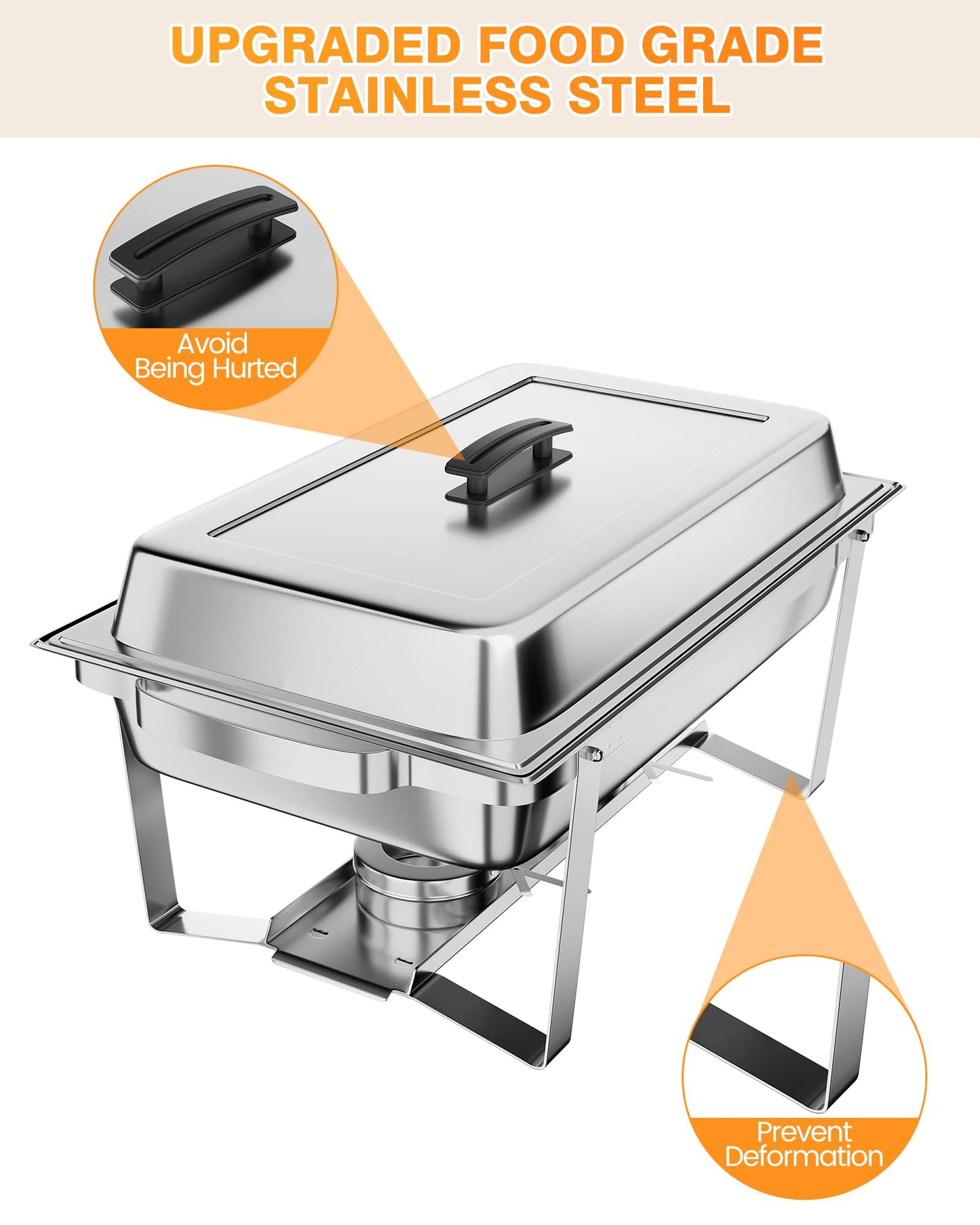 Garvee 8QT(1×1/1Pan)Chafing Dish Buffet Set of 6 Stainless Steel Food Servers & Warmers, Includes Water Pan, for Weddings, Parties, Banquets, Catering