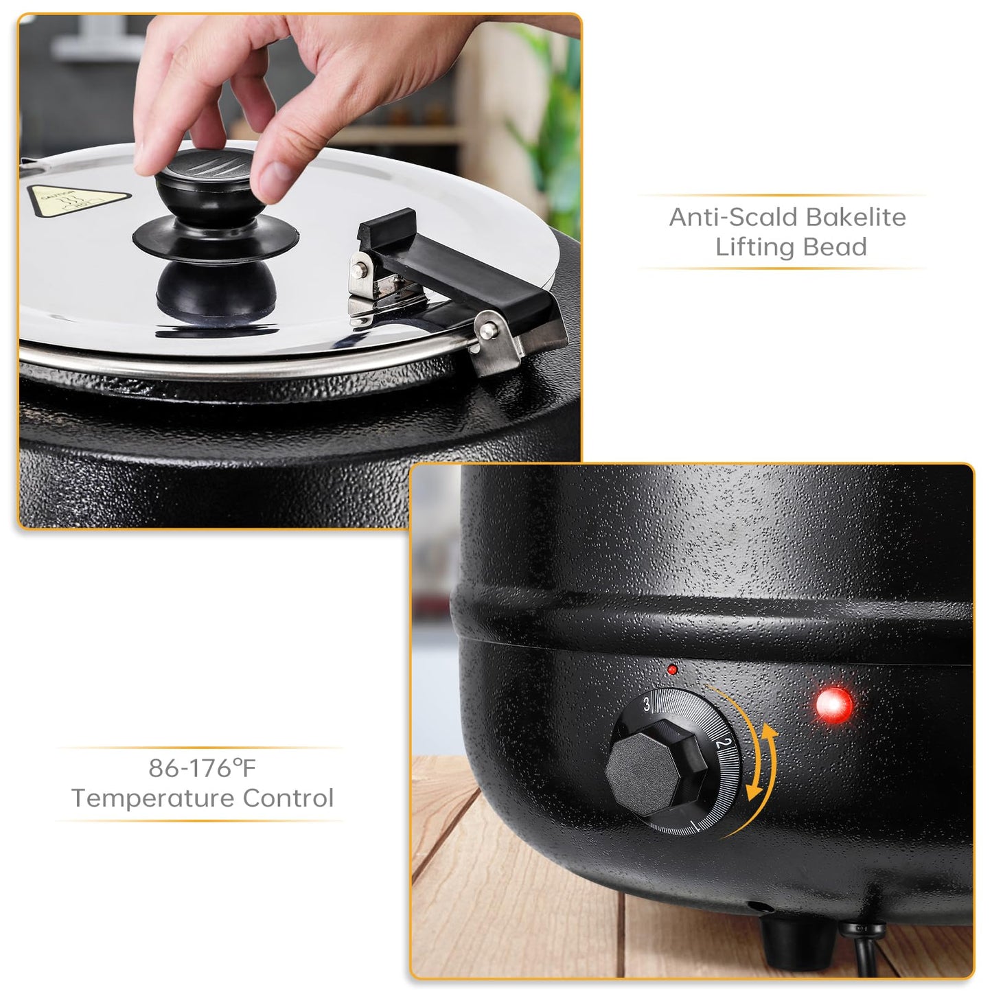 Garvee 10.5QT Commercial Soup Kettle Warmer with Hinged Lid and Detachable Stainless Steel Insert Pot for Restaurant and Big Family - Black