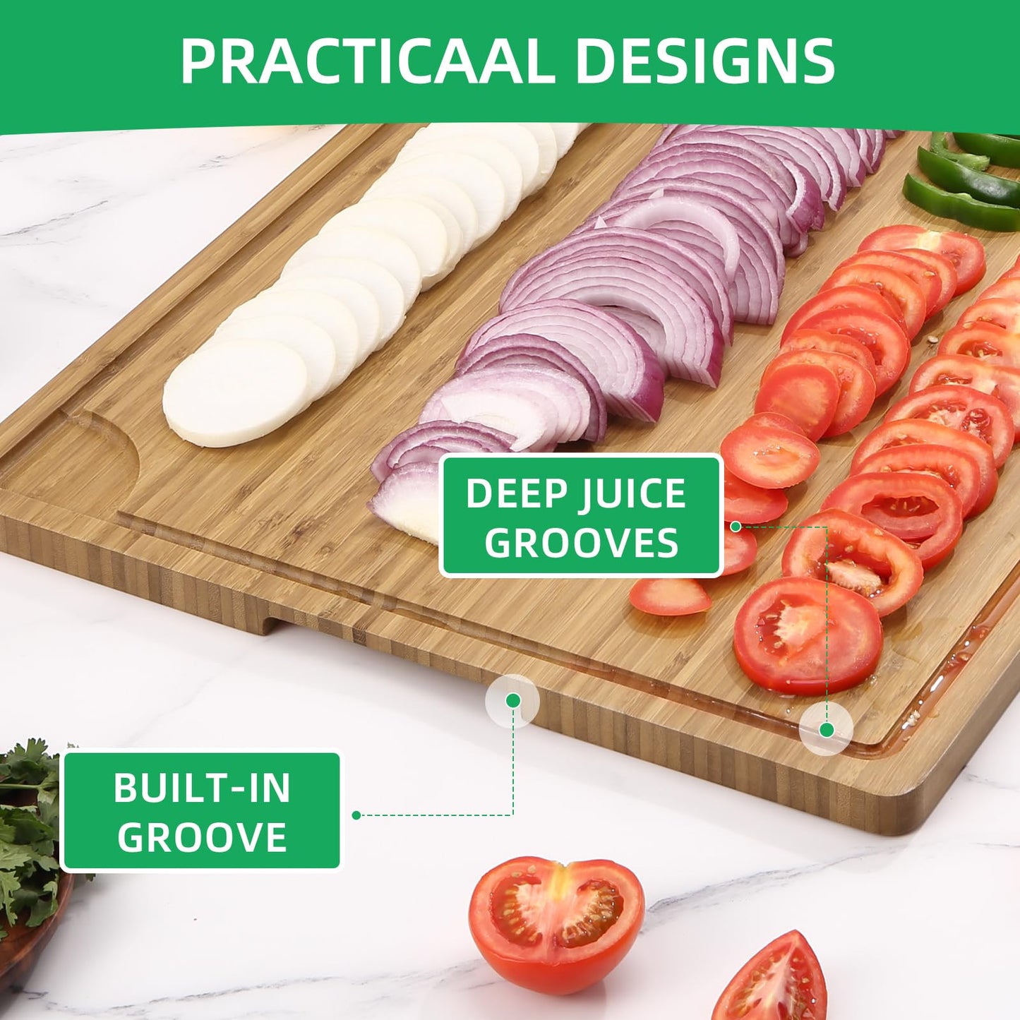 Garvee 24"x18" Large Cutting Board, Bamboo Wood Cutting Board for Kitchen with Handles and Juice Groove, Reversible Chopping Board for Meat, Cheese Board Charcuterie Serving Tray