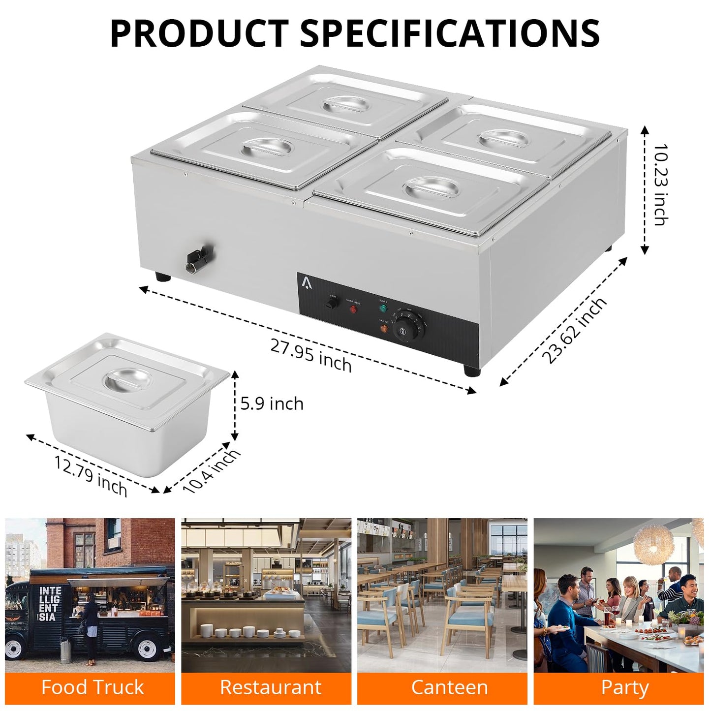Garvee Commercial Food Warmer 4 Pan, 4x12QT Bain Marie Buffet Server and Warmer, Stainelss Steel Electric Steam Table with Lids & Ladles for Buffet Catering Parties Restaurants, Silver