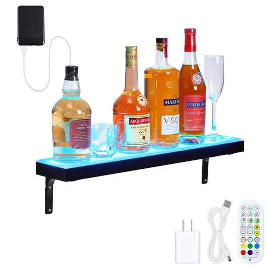 Garvee LED Lighted Liquor Bottle Display Shelf - 1-Step, 24-Inch, Remote & App Control, Acrylic with Wine Holder Slots, Multi Functional Wine Rack