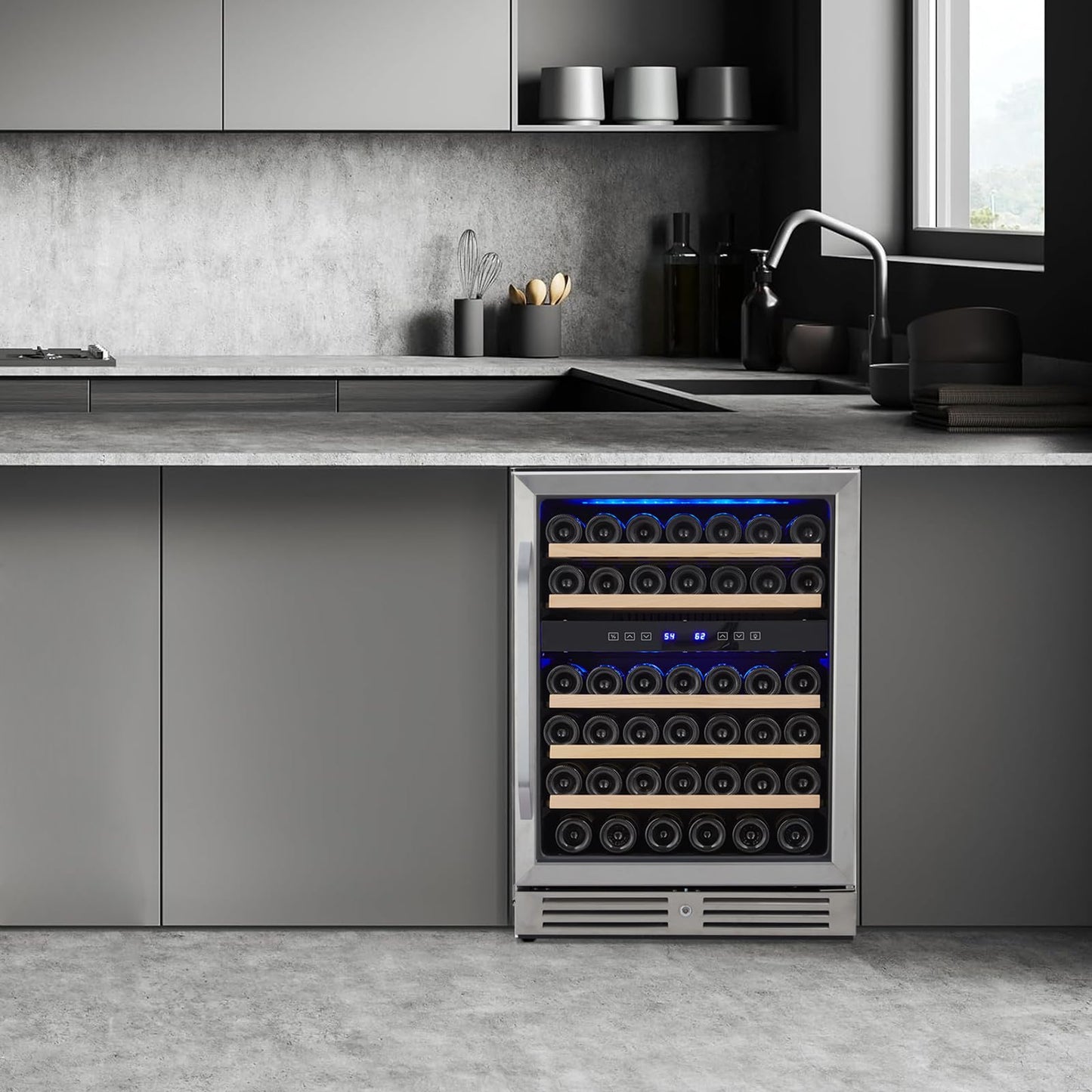 Garvee Upgraded 24 Inch Wine Cooler Refrigerator, 46 Bottle Dual Zone Wine Fridge, Freestanding Wine Cooler with Stainless Steel for Kitchen Bar