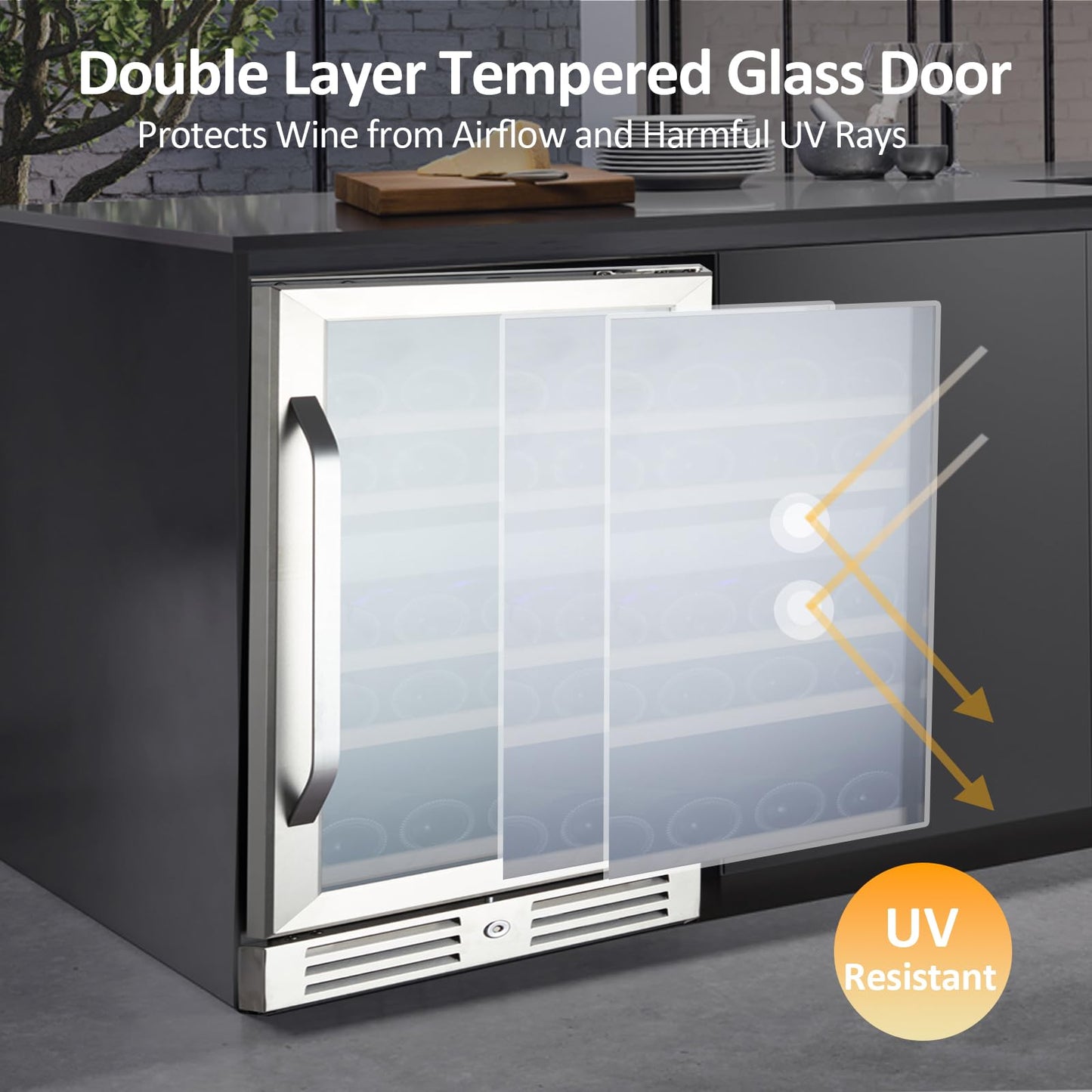 Garvee Upgraded 24 Inch Wine Cooler Refrigerator, 46 Bottle Dual Zone Wine Fridge, Freestanding Wine Cooler with Stainless Steel for Kitchen Bar