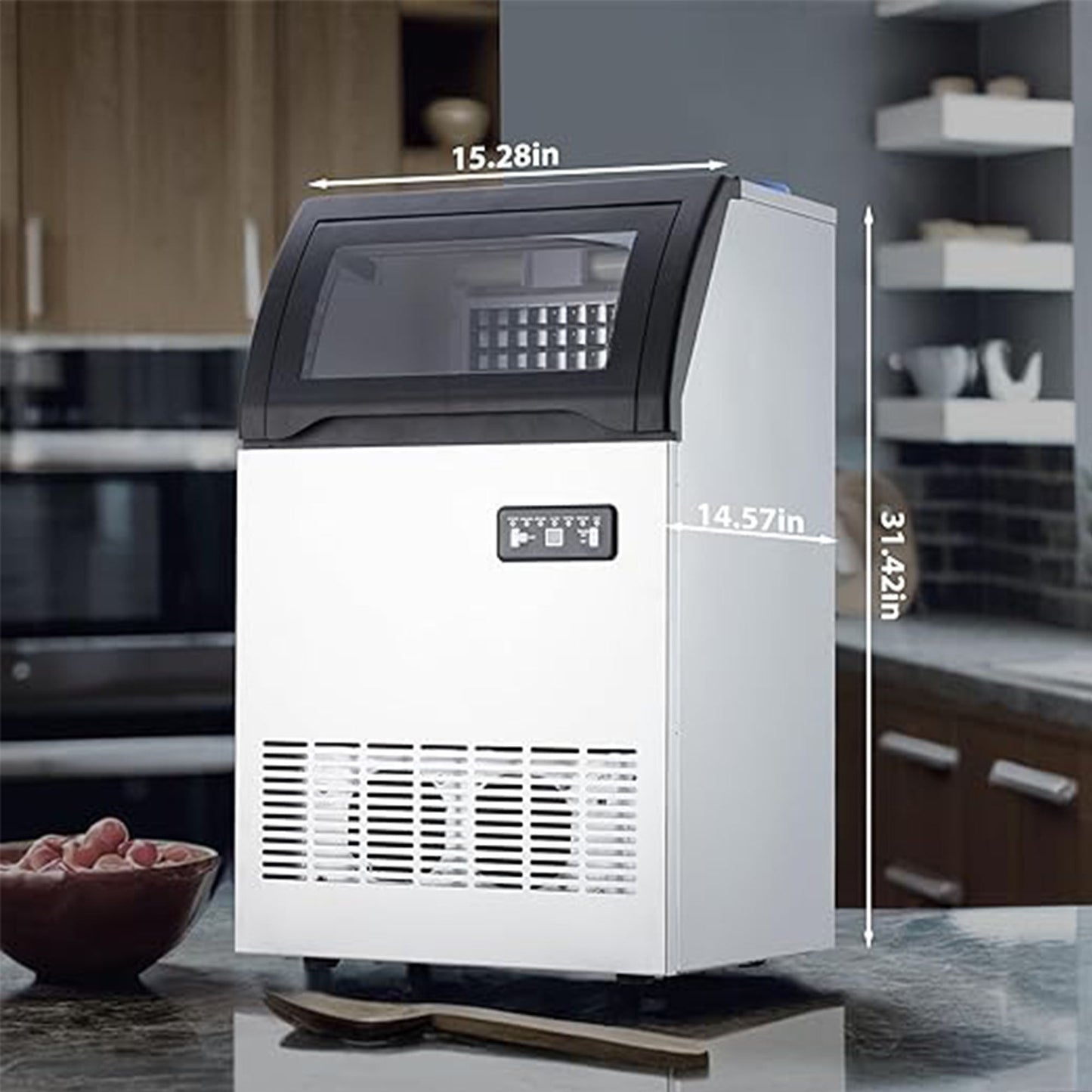 GARVEE 120Lbs/24H Commercial Ice Maker Machine, 33Lbs Storage, Under Counter Stainless Steel, Self-Cleaning, for Home, Restaurant, Bar