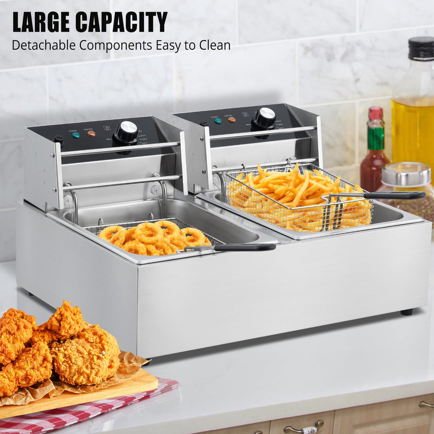 Garvee 12L x2 3600W Commercial Deep Fryer - 24L Dual Tank Oil Capacity with 2 Baskets (110V)