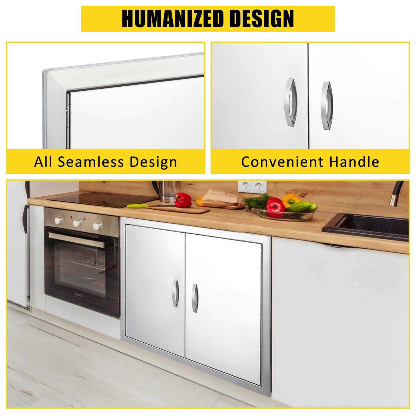 Garvee BBQ Access Door 31" W x 24" H, Double Outdoor Kitchen Door, Weatherproof Built in 304 Stainless Steel with Handle for Outside, Commercial, BBQ Island, Grilling Station, Outside Cabinet