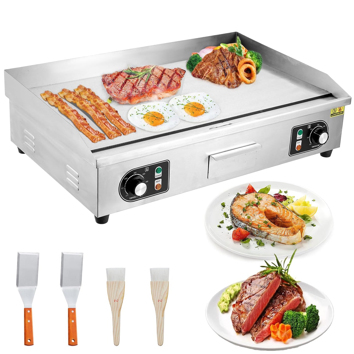 Garvee 30-Inch Commercial Electric Grill 3000 Watts Non-Stick Stainless Steel Adjustable Temp 122°F-572°F for Home & Restaurant(NO PLUG)