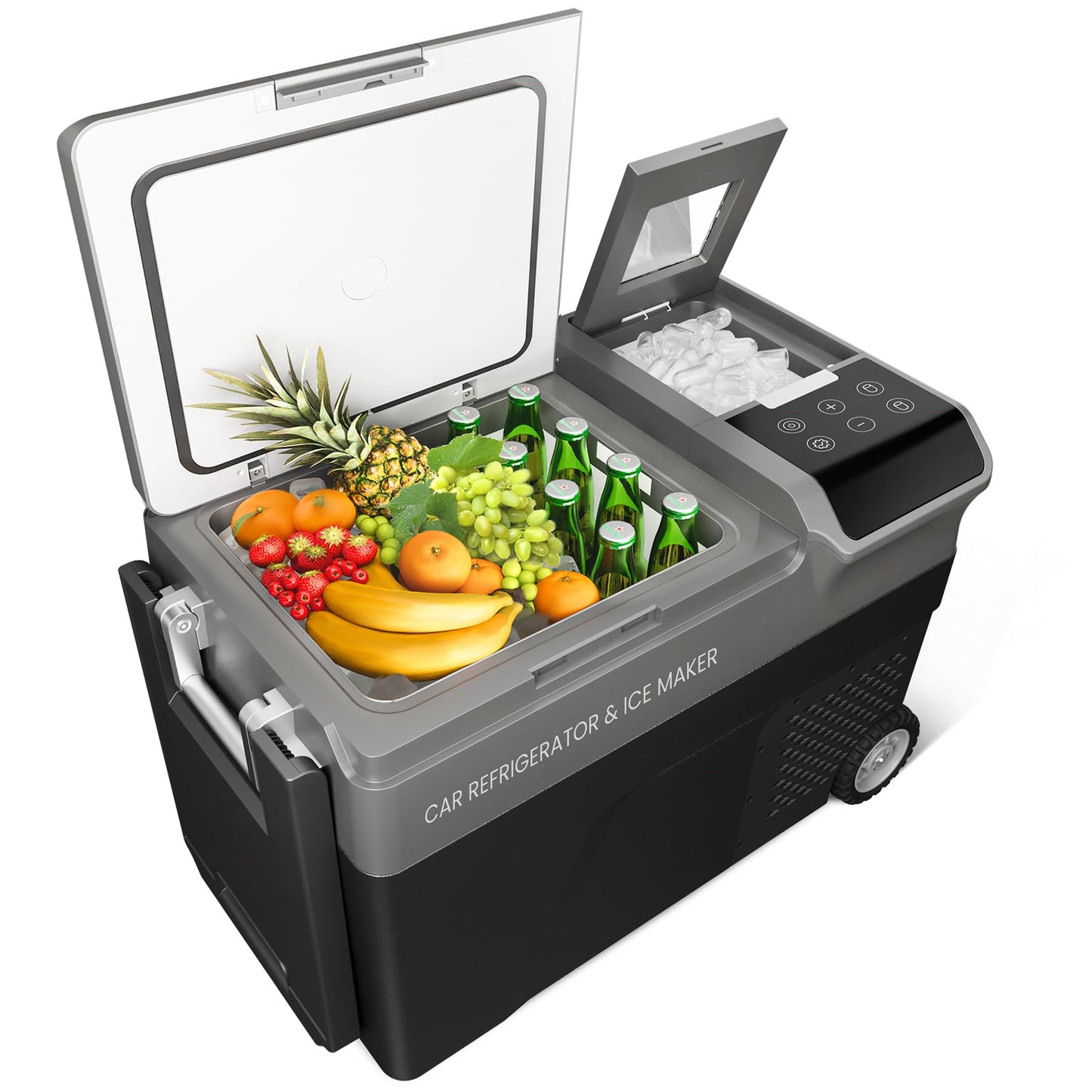 Garvee 12 Volt Refrigerator with Ice Maker,40QT(38L) Electric Cooler, Car Refrigerator Usable Battery Dual Zone,12V Fridge 12/24V DC 110-240V AC for Camping,Travel,Outdoor,Home