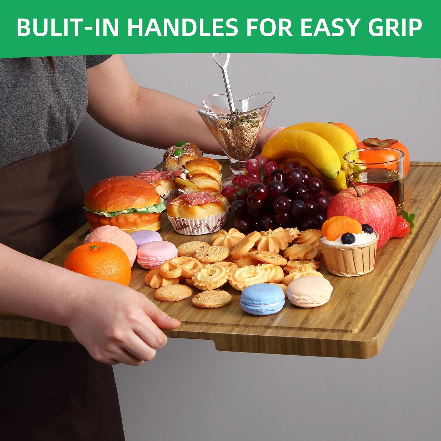 Garvee 24"x18" Large Cutting Board, Bamboo Wood Cutting Board for Kitchen with Handles and Juice Groove, Reversible Chopping Board for Meat, Cheese Board Charcuterie Serving Tray