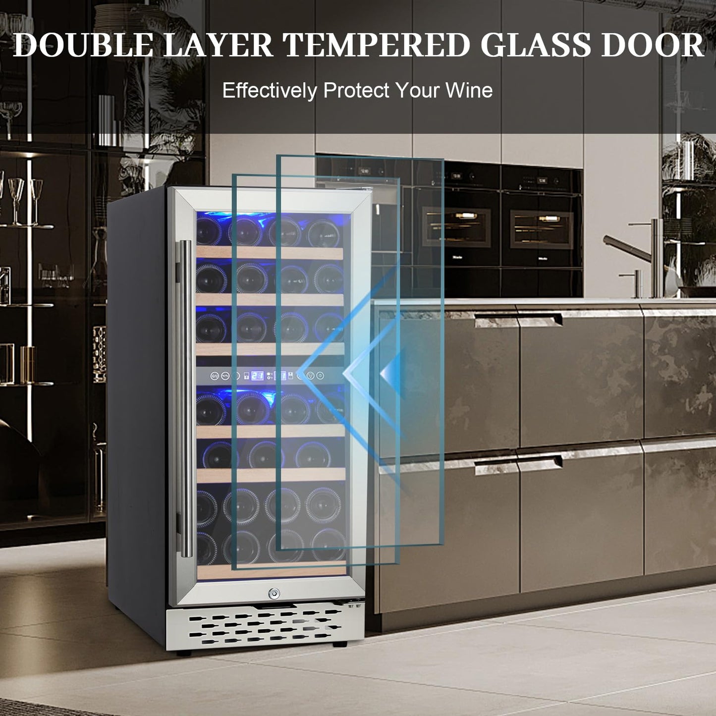 Garvee Wine Cooler Refrigerator 28 Bottles, Dual Zone Wine Fridge with Glass Door, Adjustable Shelves, Digital Temperature Control for Red, White and Champagne, Freestanding/Built-in
