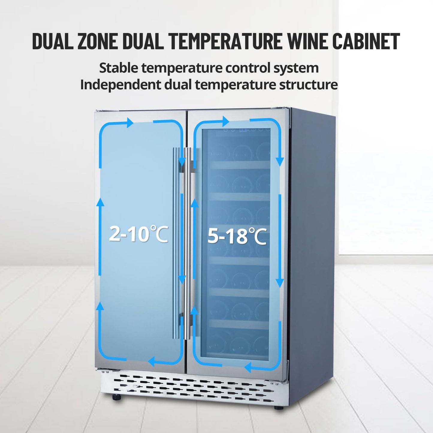 Garvee Beverage and Wine Cooler - Dual Zone, Built-in and Freestanding, Holds 54 Cans and 20 Bottles, Independent Temperature Control, Upgraded Quiet Compressor.