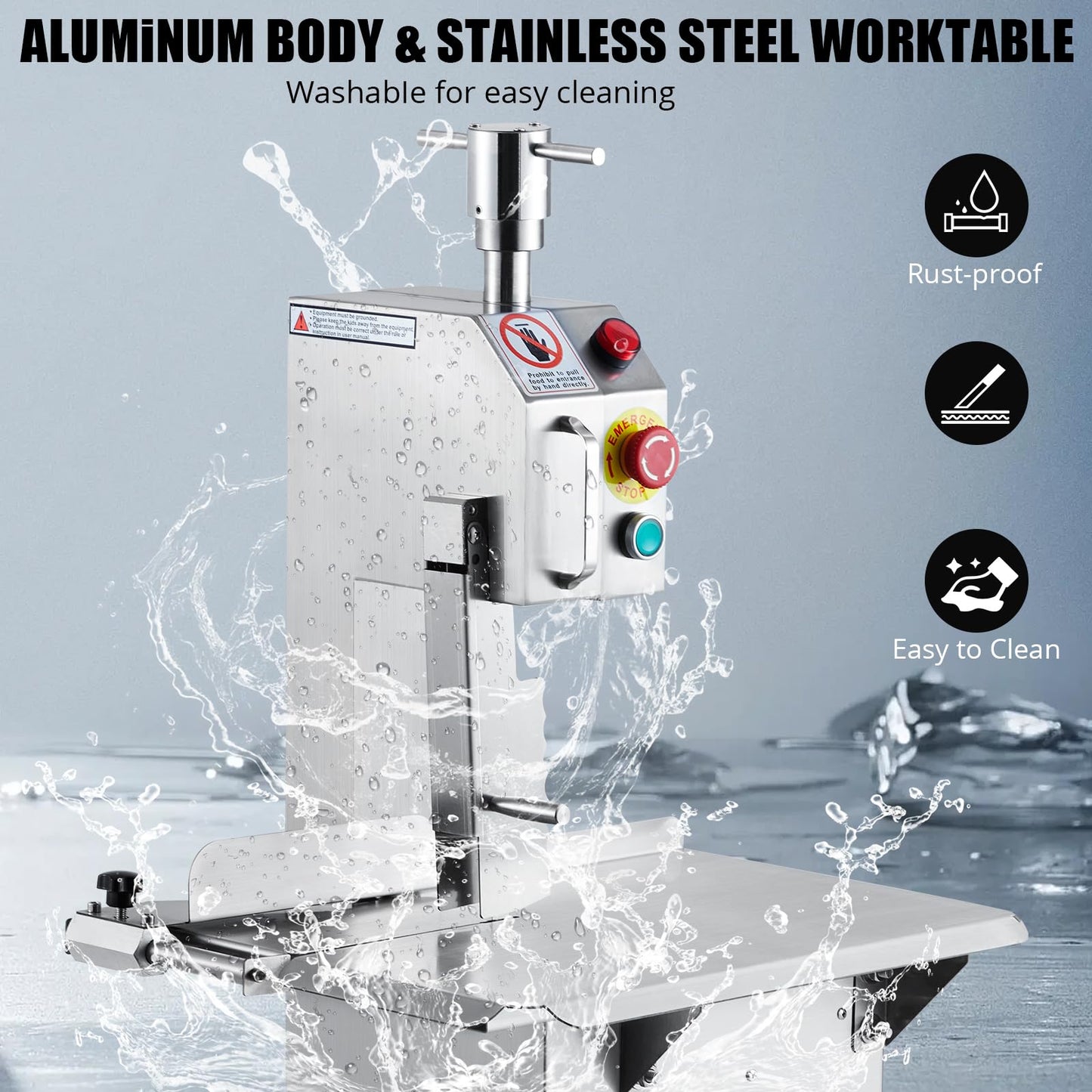 Garvee Commercial Electric Meat Saw - 850W Bone Cutting Bandsaw With Customizable Thickness, Accurate Adjustments, 15.7" x 20.1" Stainless Steel Workbench, 15m/s Sawing Speed, Countertop