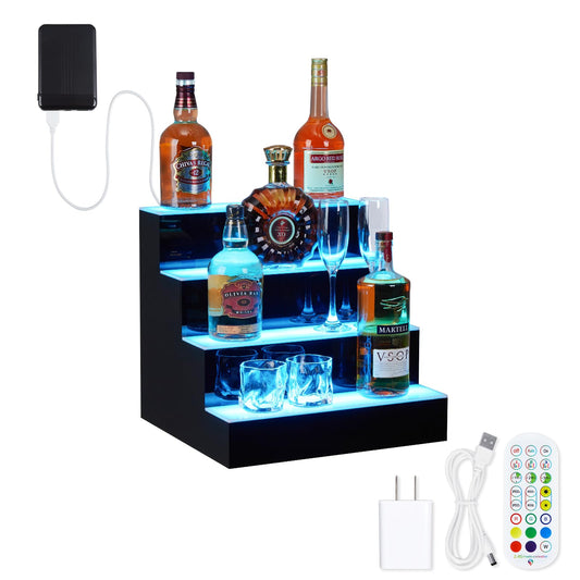 Garvee LED Lighted Liquor Bottle Display, 4 Tier 16 Inch LED Bar Display Shelf with Remote & App Control, Acrylic Lighted Bottle Display Stand, 16 Colors, 4 Modes, Bar Shelves for Liquor Bottles