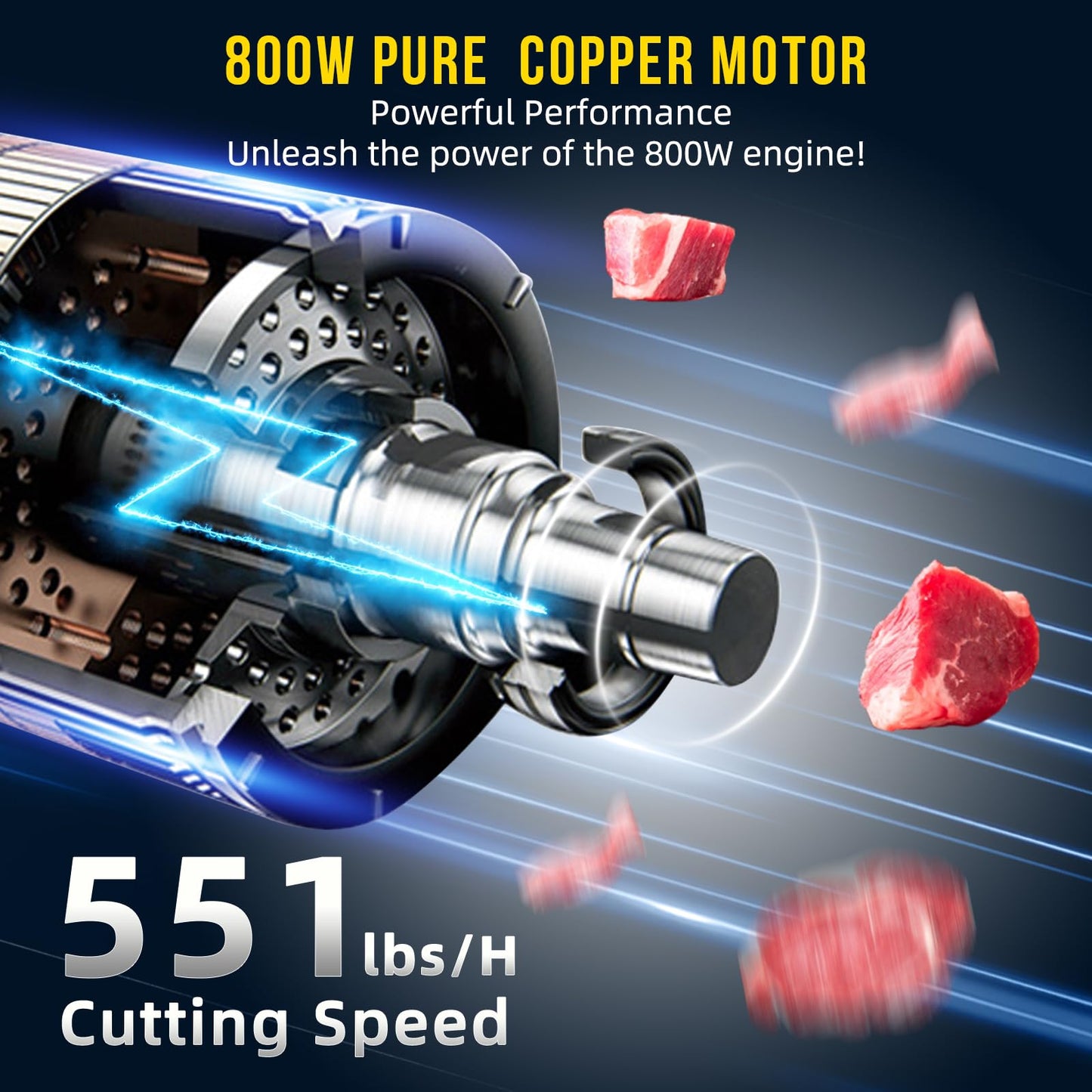 Garvee Electric Meat Slicer - 800W Pure Copper Motor, Automatic Operation, Detachable Stainless Steel Blade, 3mm Adjustable Thickness, Commercial Kitchen & Restaurant