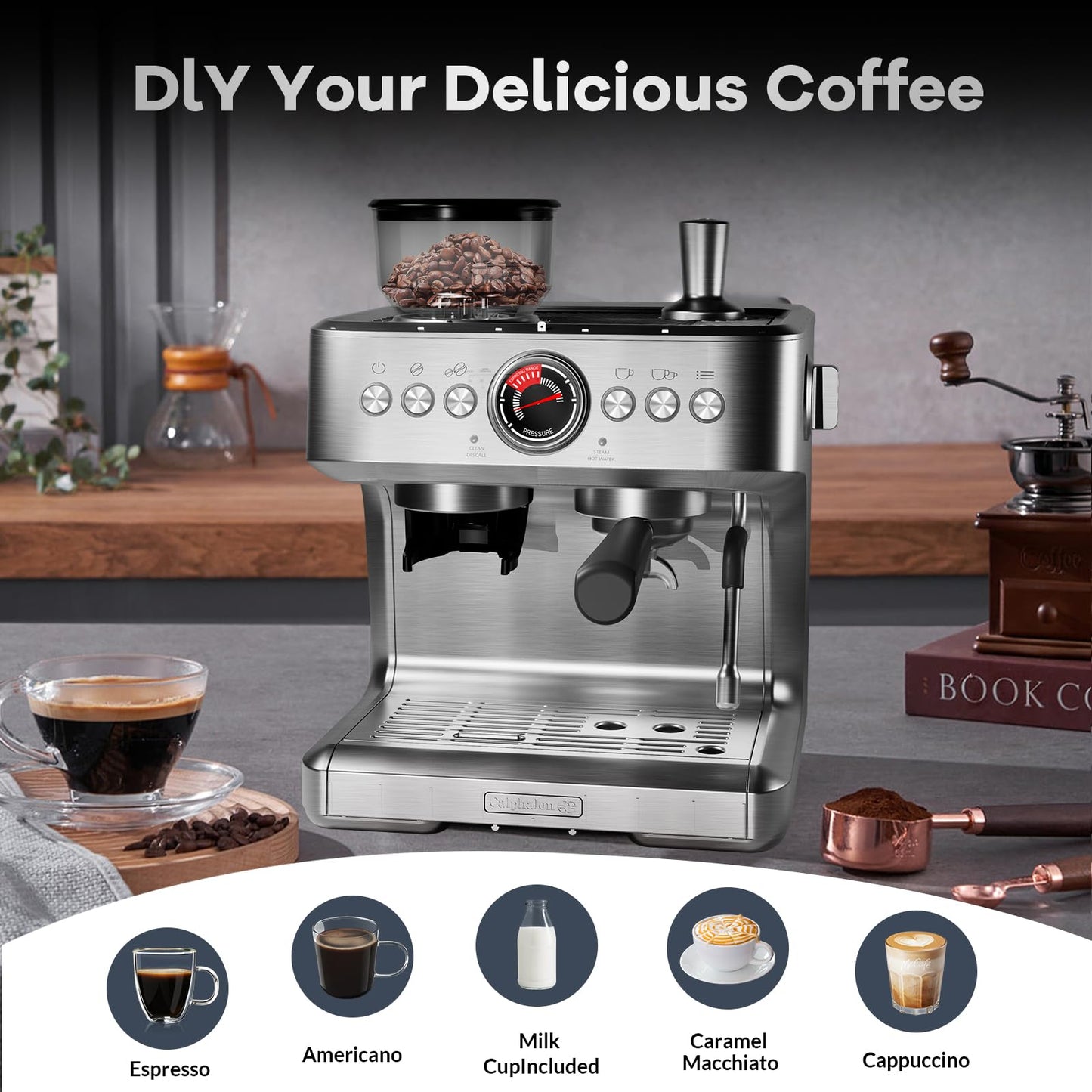 Garvee 20 Bar Espresso Machine - 1500W Motor, Built - In 30 - Setting Grinder, Milk Frothing, PID, 2.8L Tank