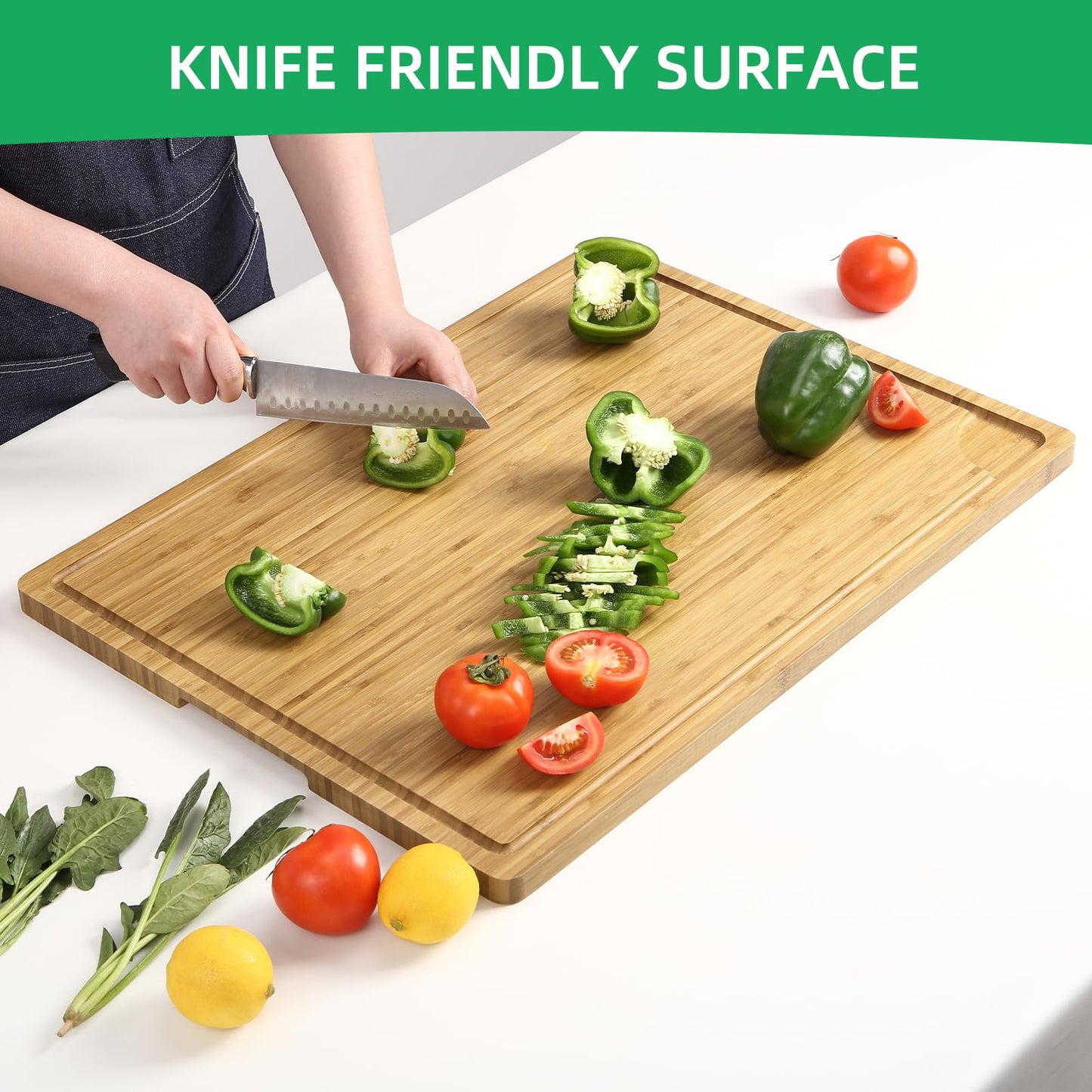 Garvee 24"x18" Large Cutting Board, Bamboo Wood Cutting Board for Kitchen with Handles and Juice Groove, Reversible Chopping Board for Meat, Cheese Board Charcuterie Serving Tray