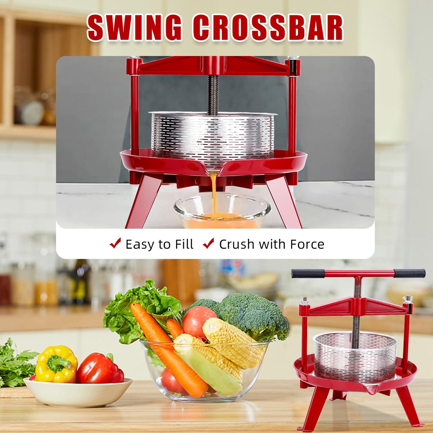 Garvee 1.32 Gal/5L Capacity Stainless Steels Fruit Wine Press and Juice Maker, Ideal for Wine, Cider, Apple, Tincture, Vegetables, Honey, Olive Oil Features T-Handle, Stable Triangular Structure