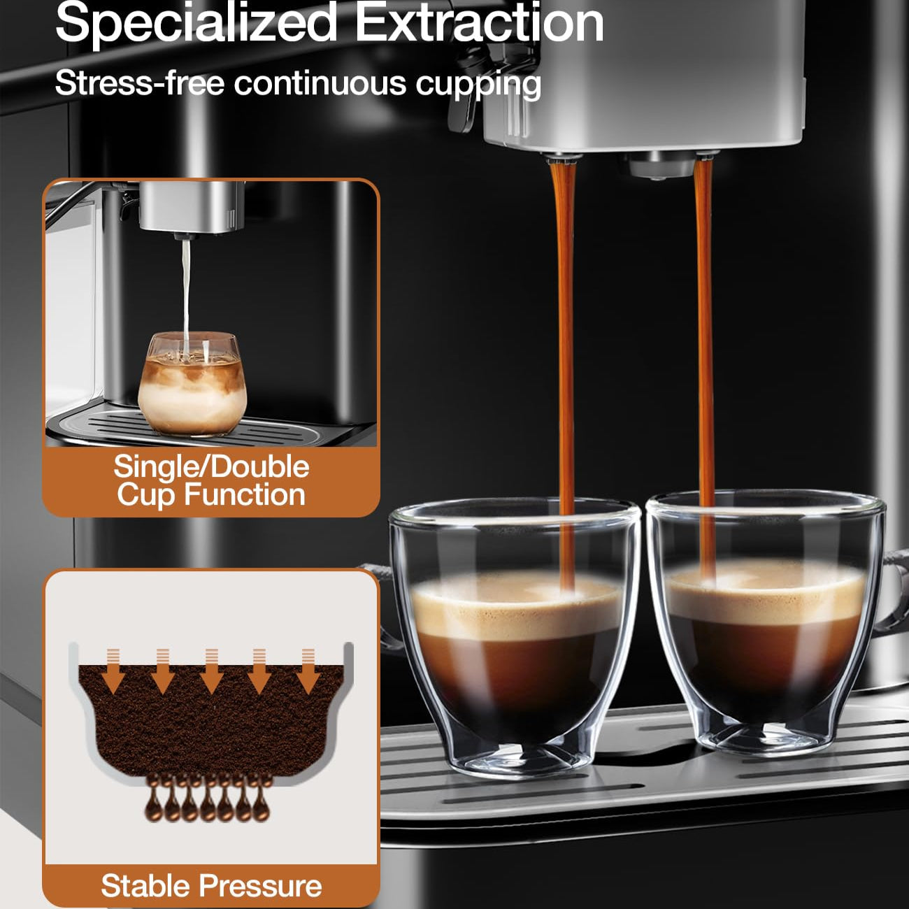 Garvee 20 Bar Espresso Machine with Built - in 15 - Setting Grinder, Automatic Milk Frother, 1.5L Water Tank & Dual Boiler