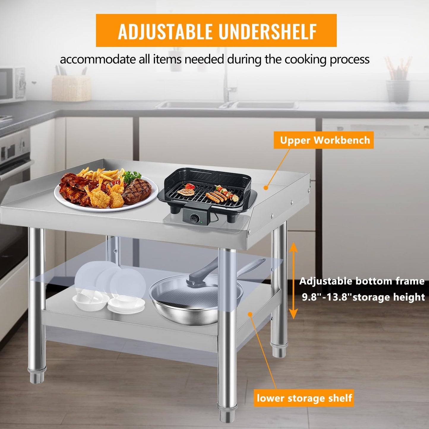 GARVEE 48"L x 30"W x 24"H Stainless Steel Grill Stand Table - Heavy-Duty, Adjustable Undershelf, Easy to Assemble, for Home and Commercial Kitchens