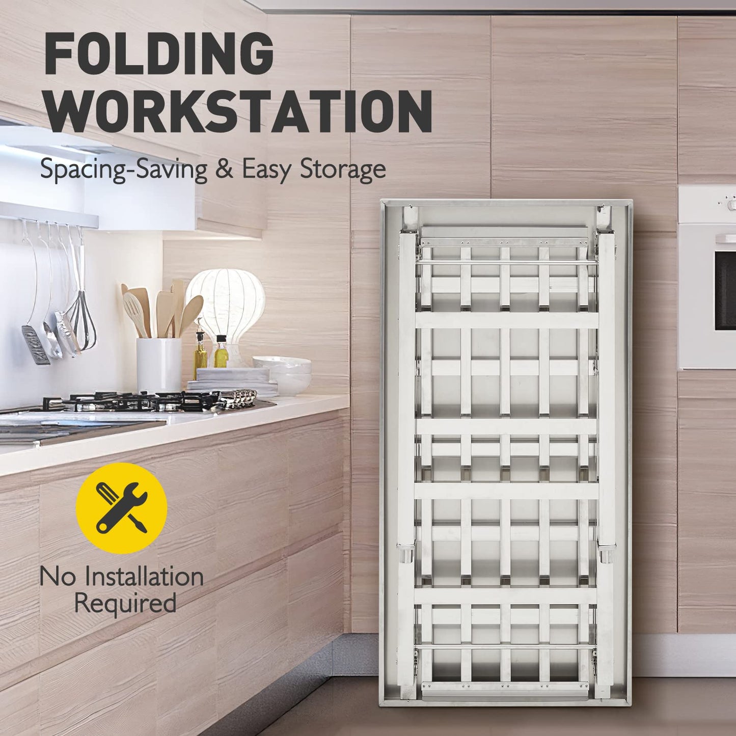 Garvee 48"L x 24"W x 32"H Stainless Steel Table Commercial Heavy Duty Folding Work Table with Undershelf Ideal for Kitchen Laundry and Outdoor Cooking