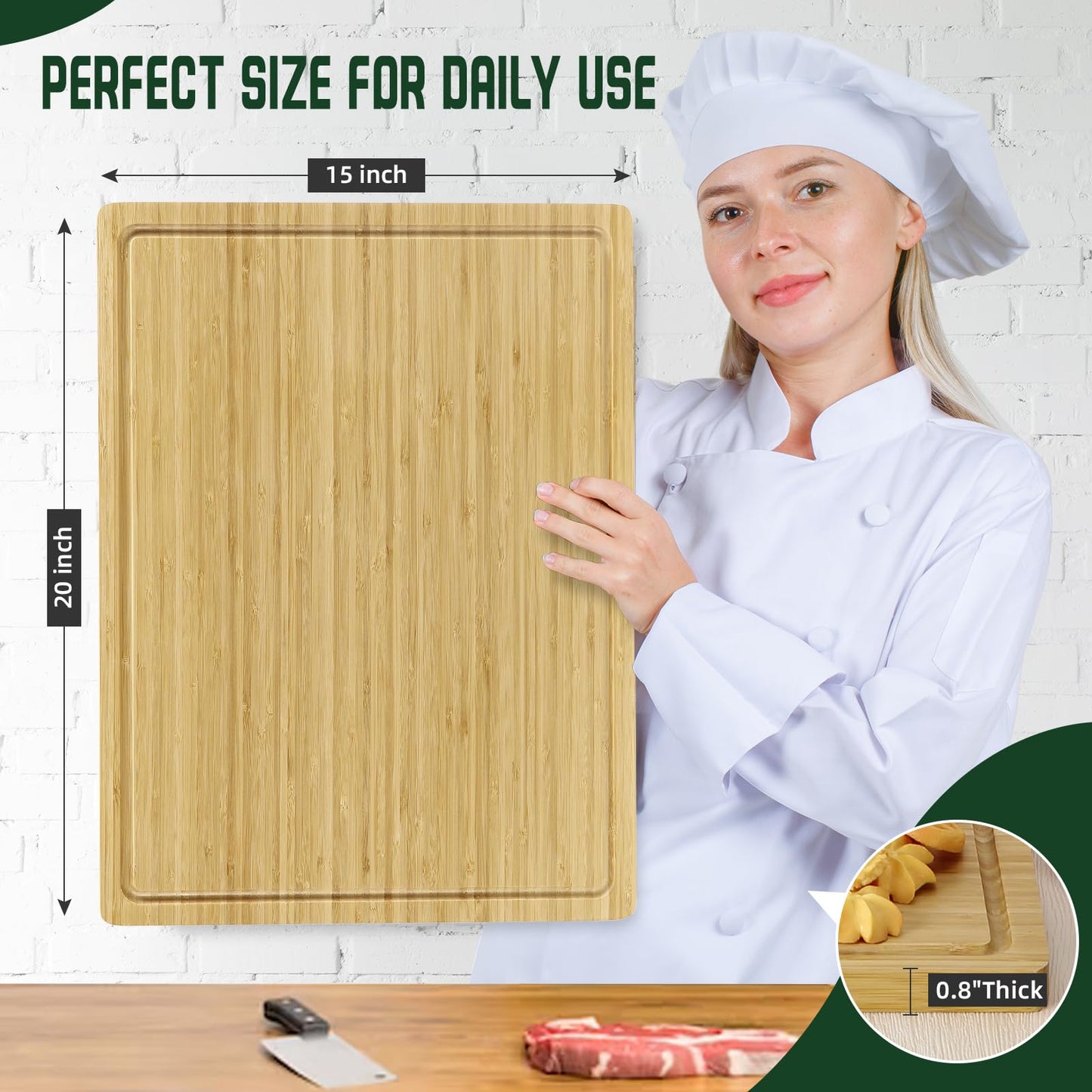 Garvee 20 Inch Extra Large Bamboo Wood Cutting Board for Kitchen, Wooden Chopping Board with Juice Groove for Meat, Vegetables and Cheese, Reversible Charcuterie Board