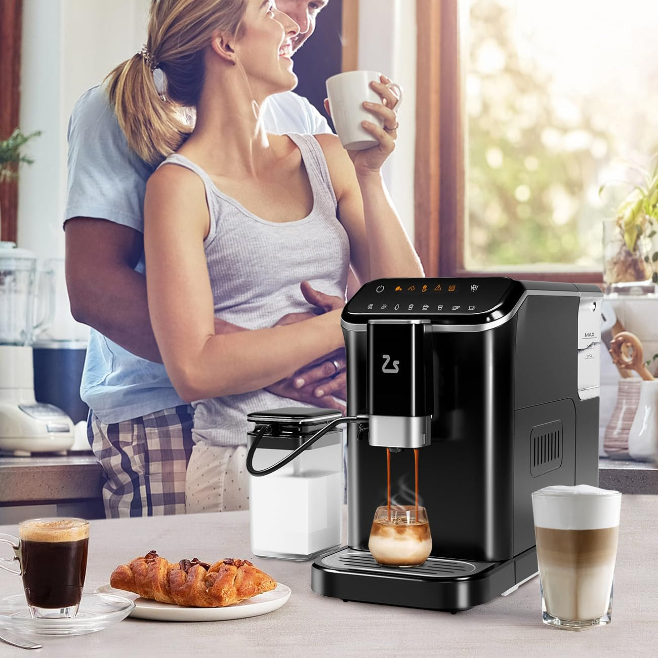 Garvee 20 Bar Espresso Machine with Built - in 15 - Setting Grinder, Automatic Milk Frother, 1.5L Water Tank & Dual Boiler