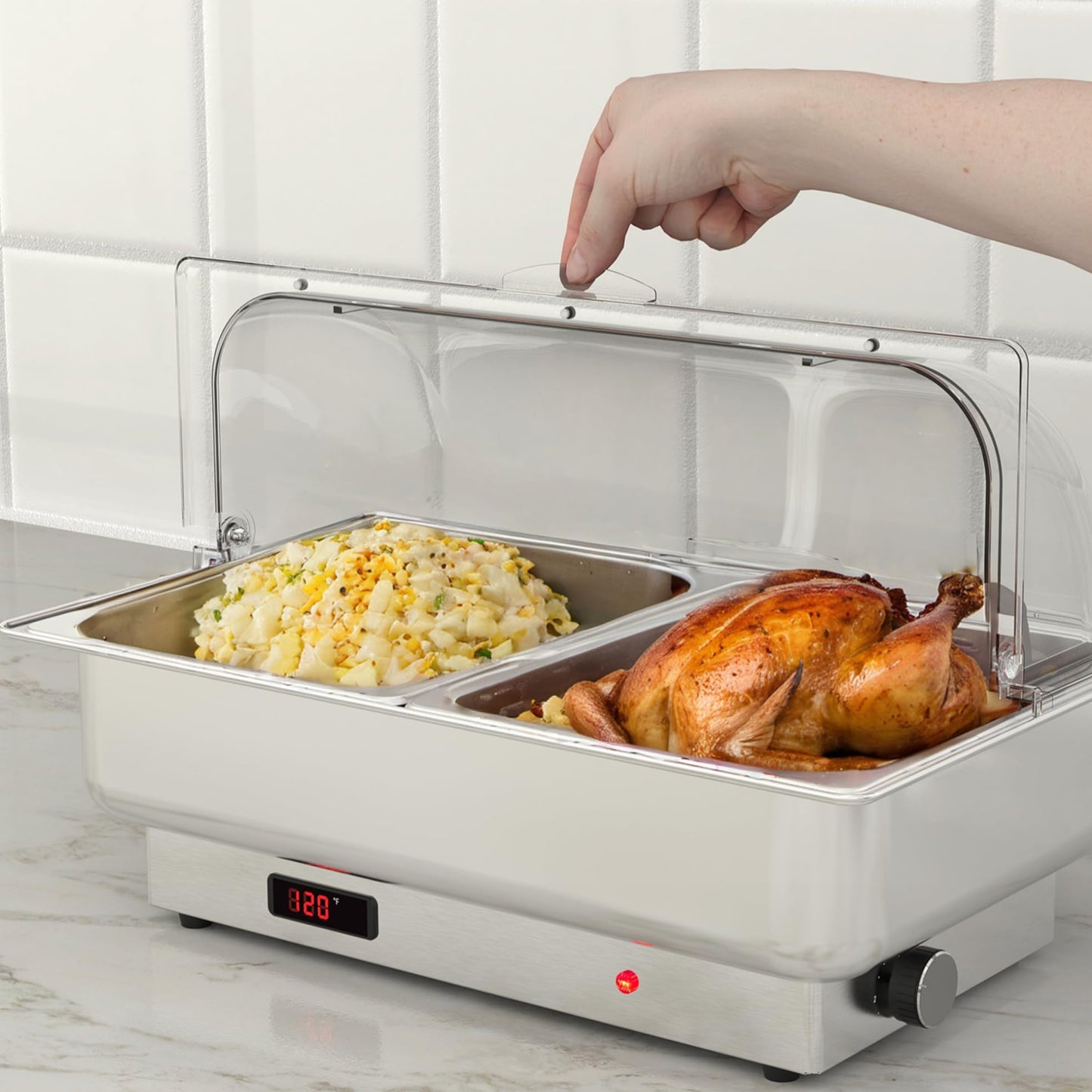 Garvee Electric Chafing Dishes 2 Pack Buffet Set,Roll Top Catering Chafer Server Food Warmer with Cover and 1 Full-size Pan & 2 Half-size Pans for Party Wedding Banquet