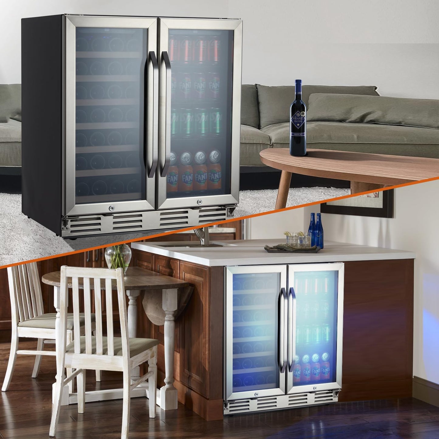 Garvee 30 Inch Wine and Beverage Refrigerator Dual Zone with Digital Temperature Control Safety Locks, Hold 33 Bottles and 100 Cans for Kitchens Bar