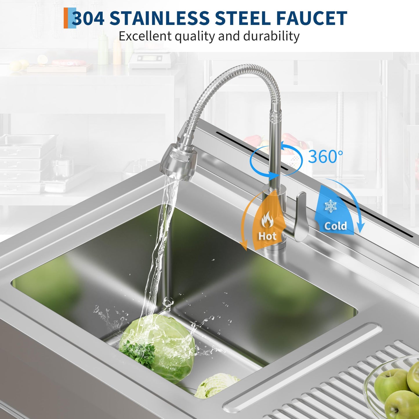 Garvee 20"D X 40"W X 39"H Commercial Stainless Steel Utility Sink Freestanding Single Bowl Kitchen Sink with Cold & Hot Water Faucet Laundry Room Garage Rust-Resistant