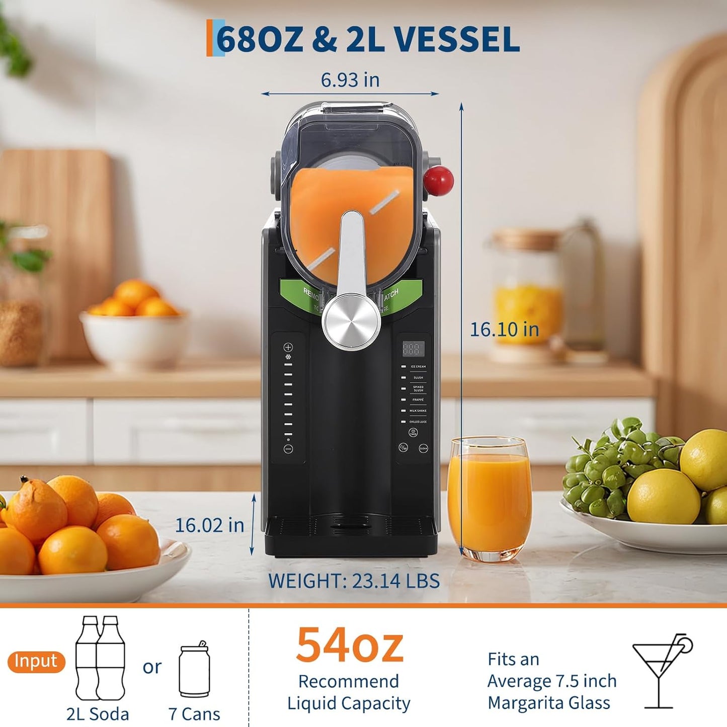 GARVEE 68oz Slushie Machine - All-in-One Slushy Maker for Home with LED Display, Auto-Clean, No Ice Needed, and 6 Preset Programs for Frozen Margaritas, Ice Cream, and Frappés (Gray)