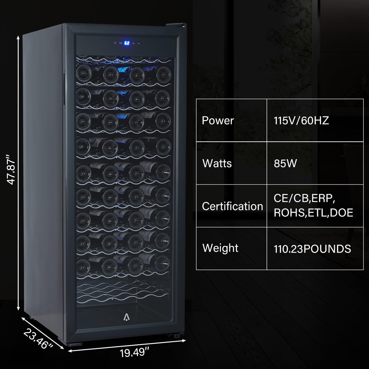 Garvee 80 Bottle Wine Cooler Refrigerator with Intelligent Digital Temperature Control - 48" Large Single Zone Wine Fridge, Low Noise Operation, Freestanding Wine Refrigerator (110V/60HZ)