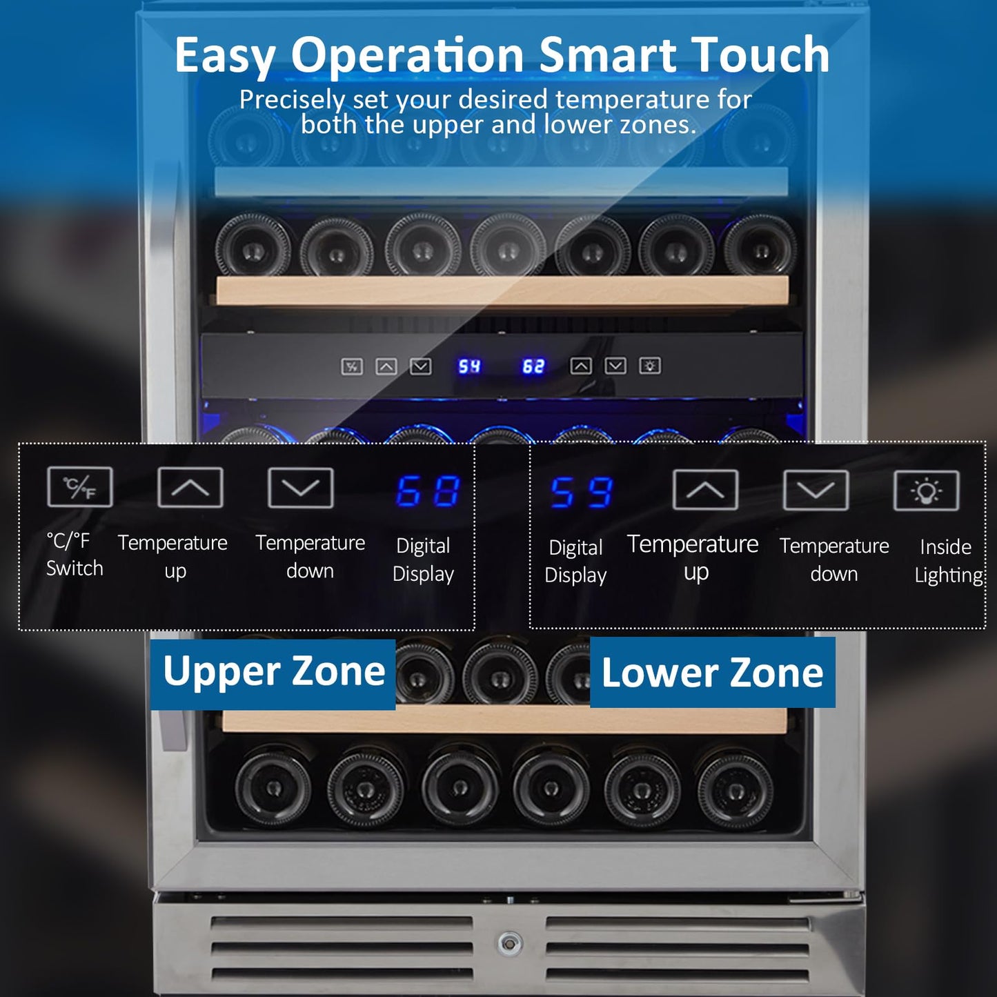 Garvee Upgraded 24 Inch Wine Cooler Refrigerator, 46 Bottle Dual Zone Wine Fridge, Freestanding Wine Cooler with Stainless Steel for Kitchen Bar