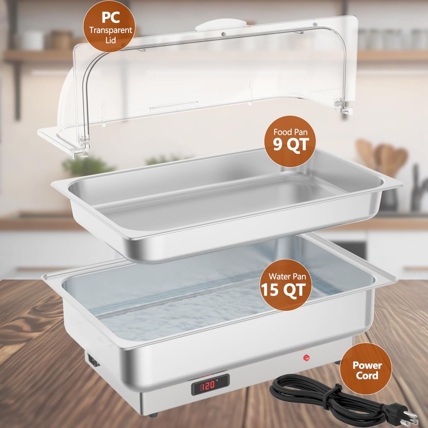 Garvee Electric Chafing Dishes 2 Pack Buffet Set 9 QT Full Size, NSF Stainless Steel Roll Top Catering Chafer Server Food Warmer with Cover for Party Wedding Banquet