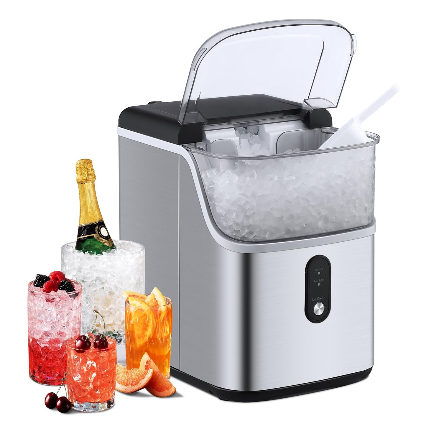 Garvee Commercial Nugget Ice Maker - 36 Lbs/Day Sonic Chewable Ice Machine with Self-Cleaning, Fast 7-Min Ice Making for Home Bar (Silver)