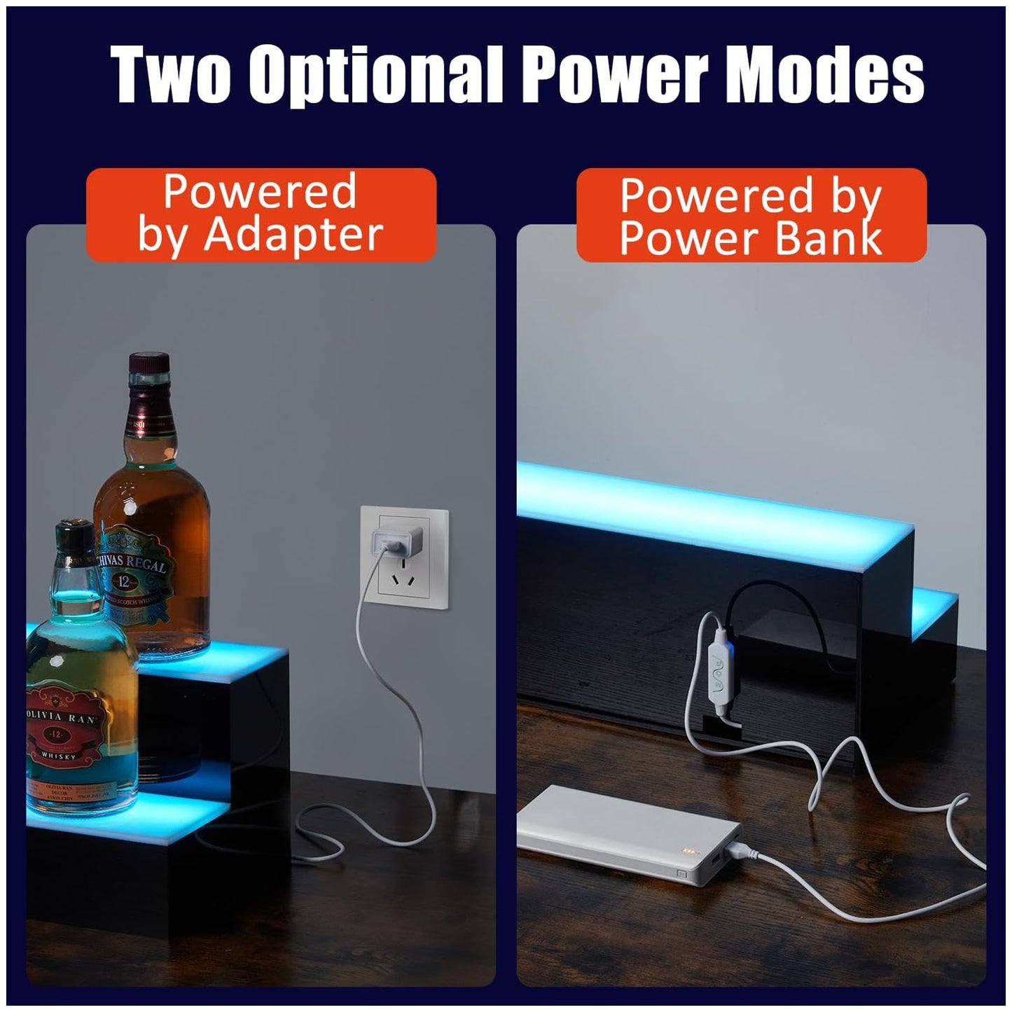 Garvee LED Lighted Liquor Bottle Display Shelf 48 Inch 2-Tier Acrylic Remote App Control 16 Colors 4 Modes for Bars Restaurants