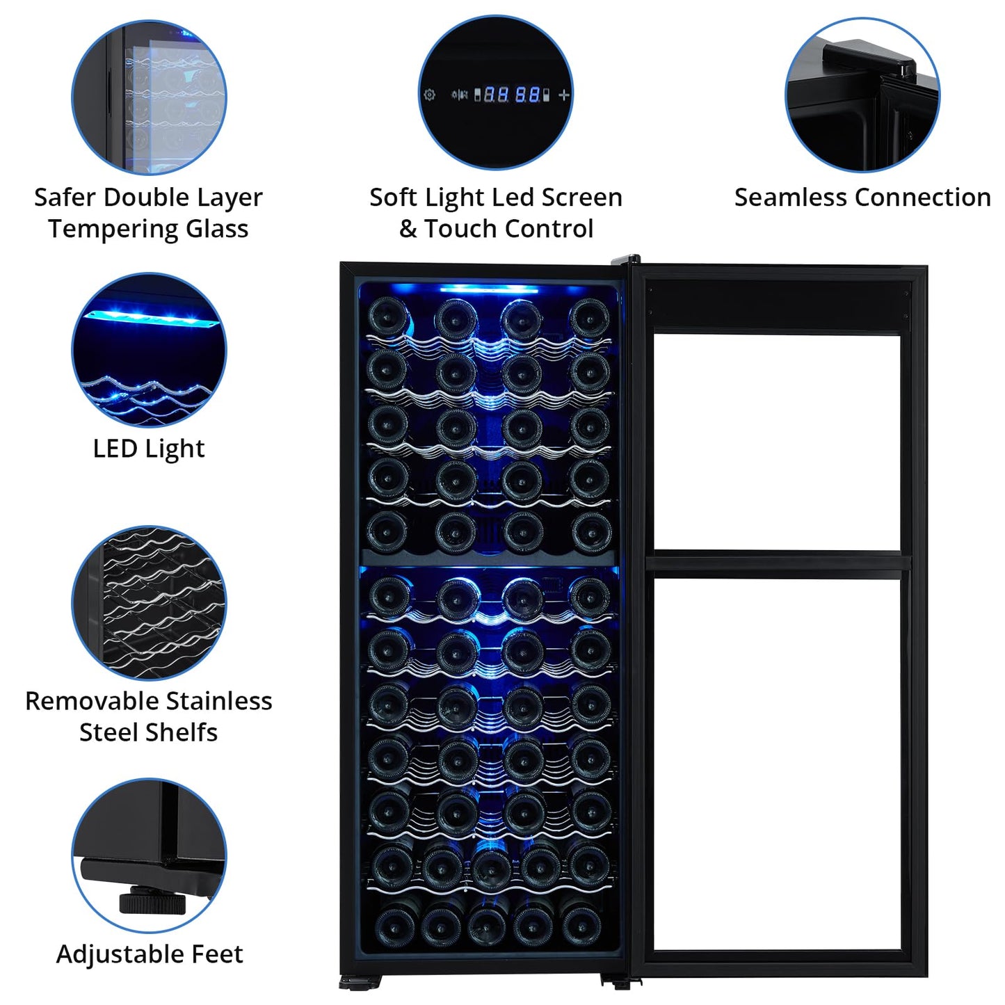 Garvee 80 Bottles Dual Zone Wine Cooler LED Touch Display | UV Protection Glass Door Wine Fridge | 41-64°F Temperature Control | Quiet Compressor Wine Cellar for Red & White Wine