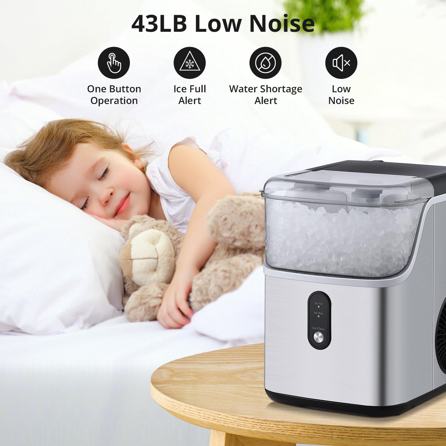 Garvee Commercial Nugget Ice Maker - 36 Lbs/Day Sonic Chewable Ice Machine with Self-Cleaning, Fast 7-Min Ice Making for Home Bar (Silver)