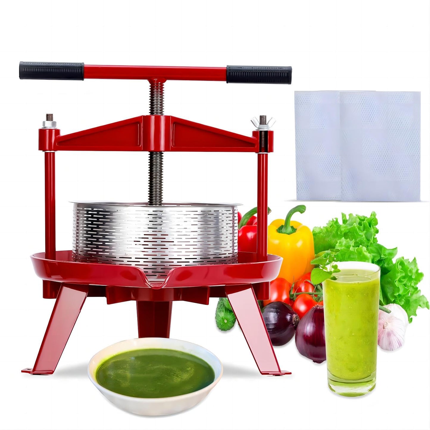 Garvee 1.32 Gal/5L Capacity Stainless Steels Fruit Wine Press and Juice Maker, Ideal for Wine, Cider, Apple, Tincture, Vegetables, Honey, Olive Oil Features T-Handle, Stable Triangular Structure