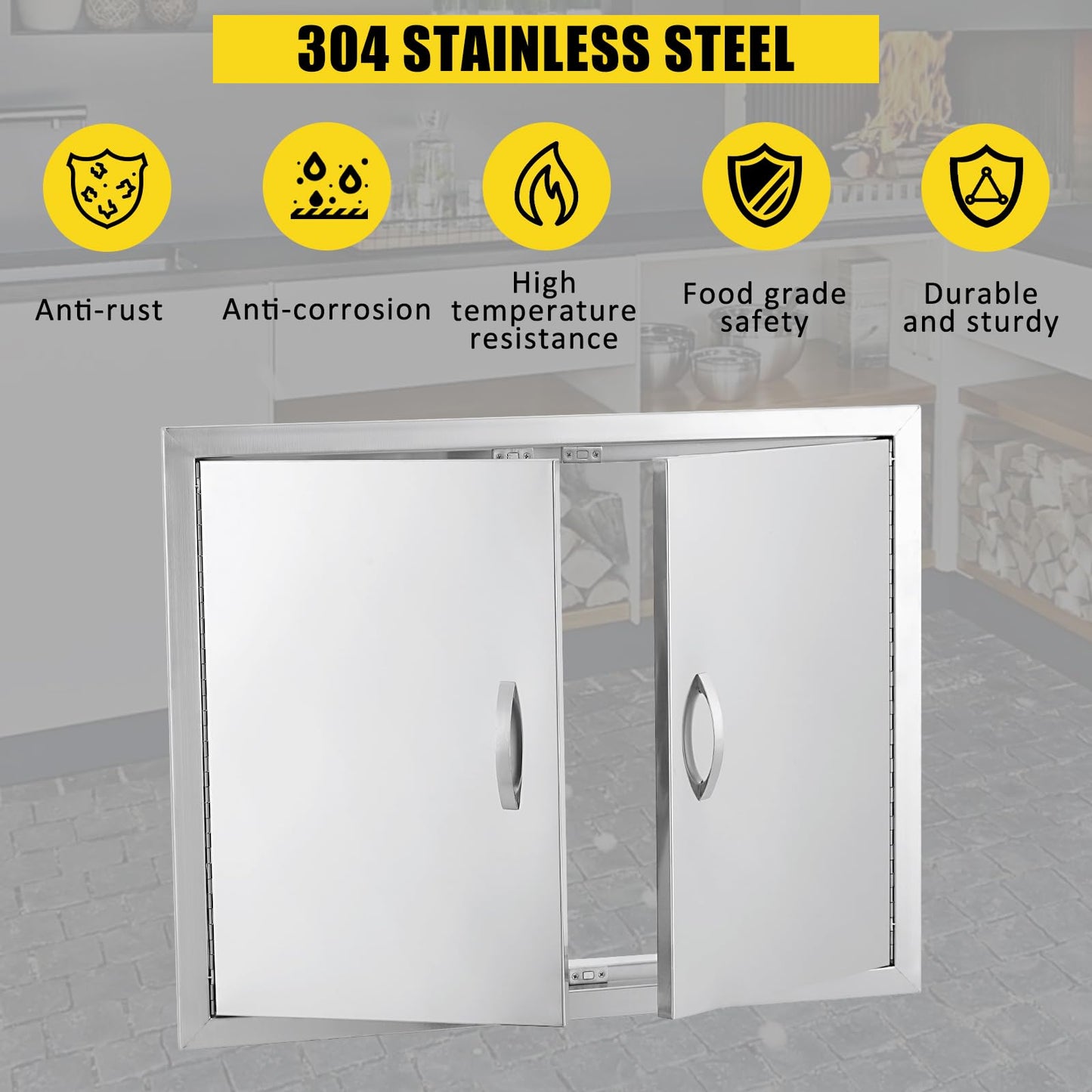 Garvee BBQ Access Door 31" W x 24" H, Double Outdoor Kitchen Door, Weatherproof Built in 304 Stainless Steel with Handle for Outside, Commercial, BBQ Island, Grilling Station, Outside Cabinet