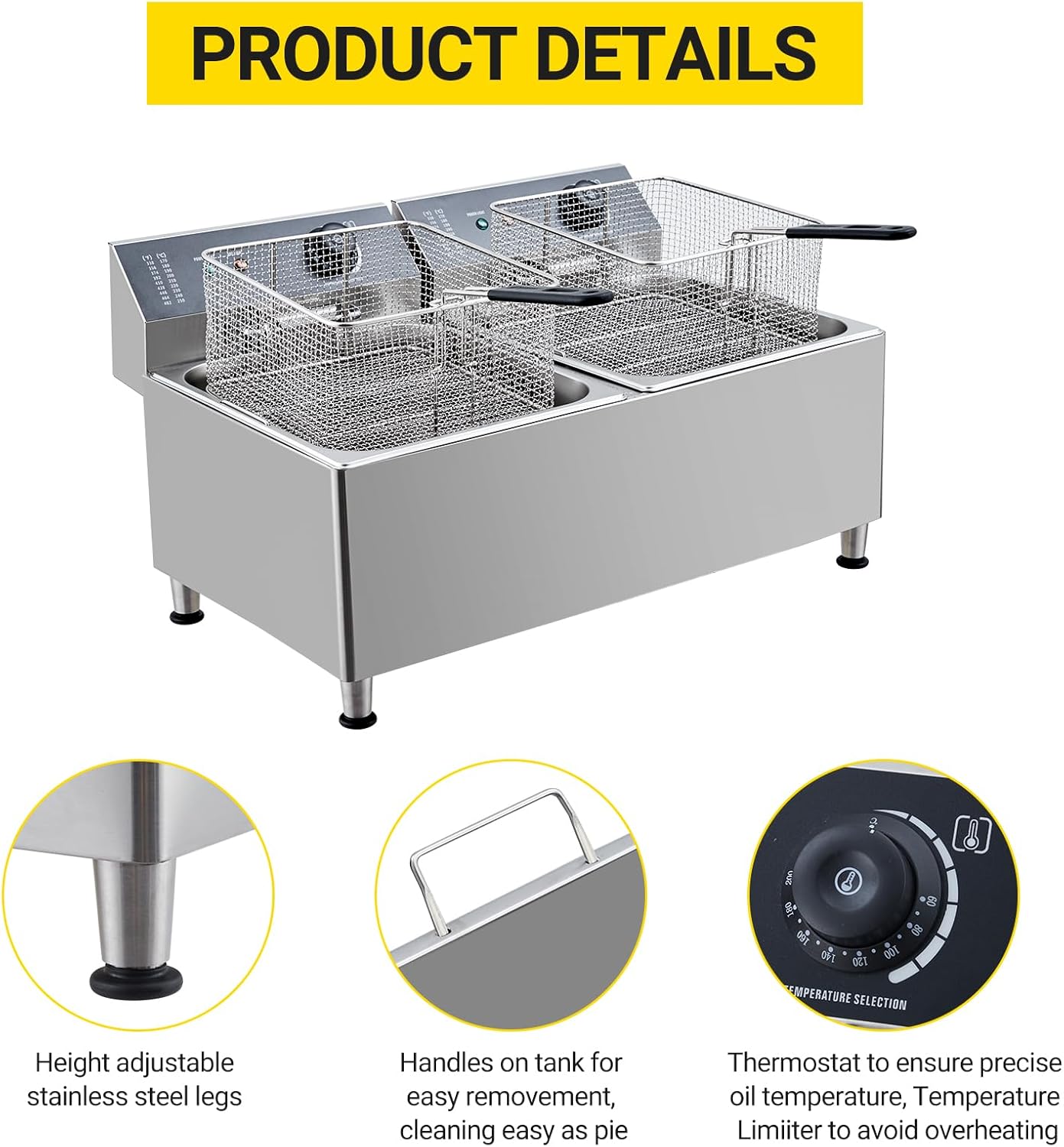 Garvee 22L Electric Countertop Fryer Stainless Steel Deep Fryers, for Restaurant Home Use with Extra Large Frying Basket and Lid