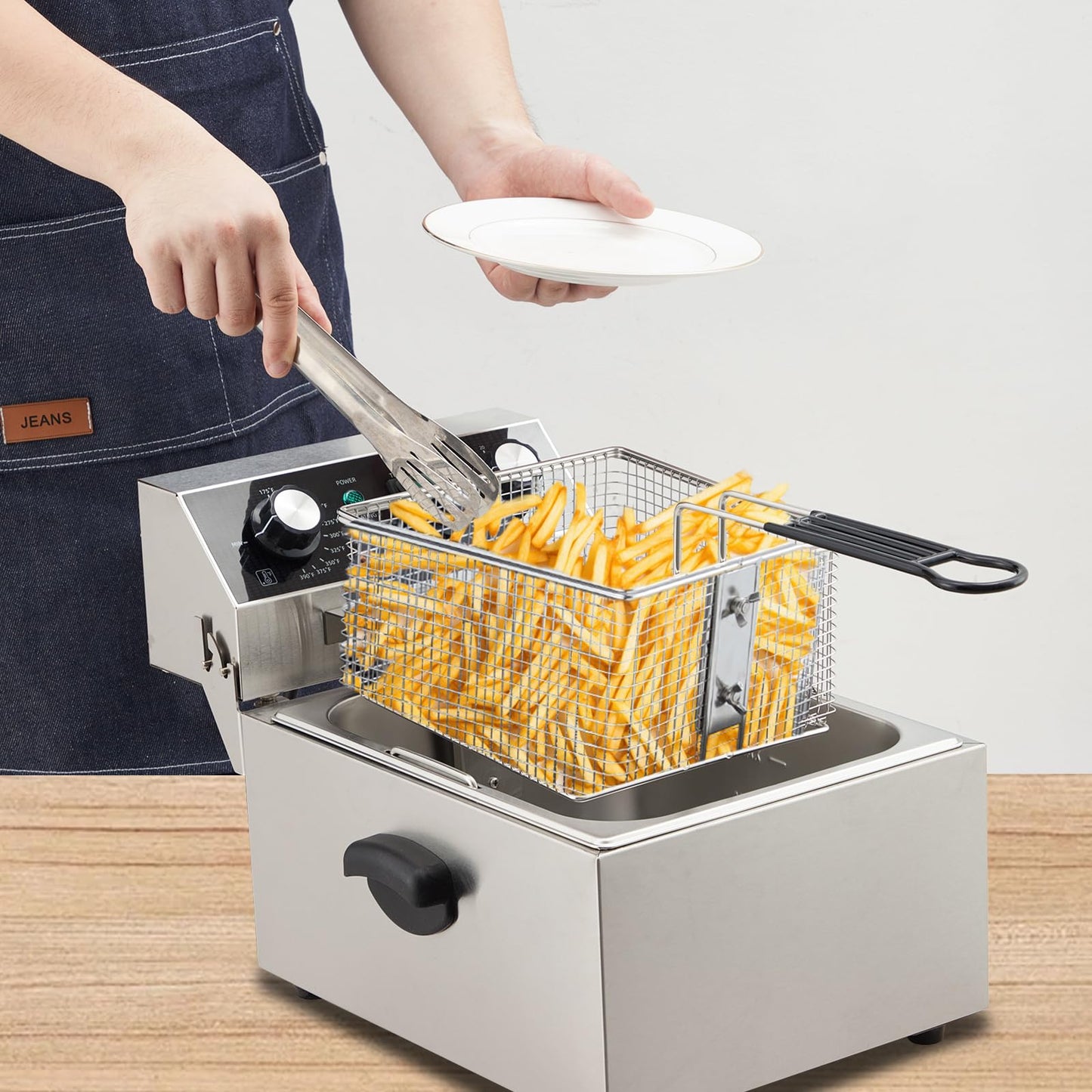 Garvee 10L 1800W Electric Deep Fryer - Single Stainless Steel Tank with Easy-Clean Rotary Head, 60-Min Timer & Adjustable Temp (110V)