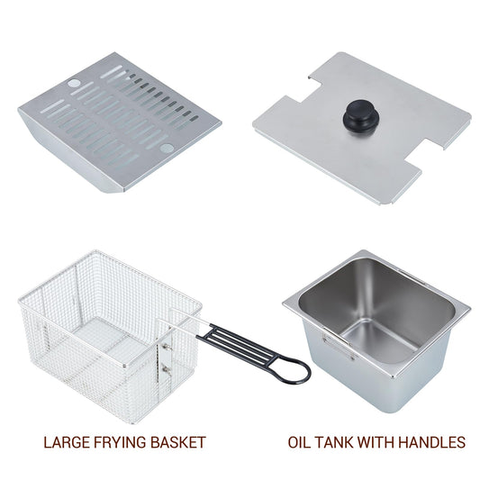 Garvee 12L 1800W Commercial Electric Deep Fryer - Stainless Steel Countertop Fryer with Basket & Lid for Home/Restaurant (110V)