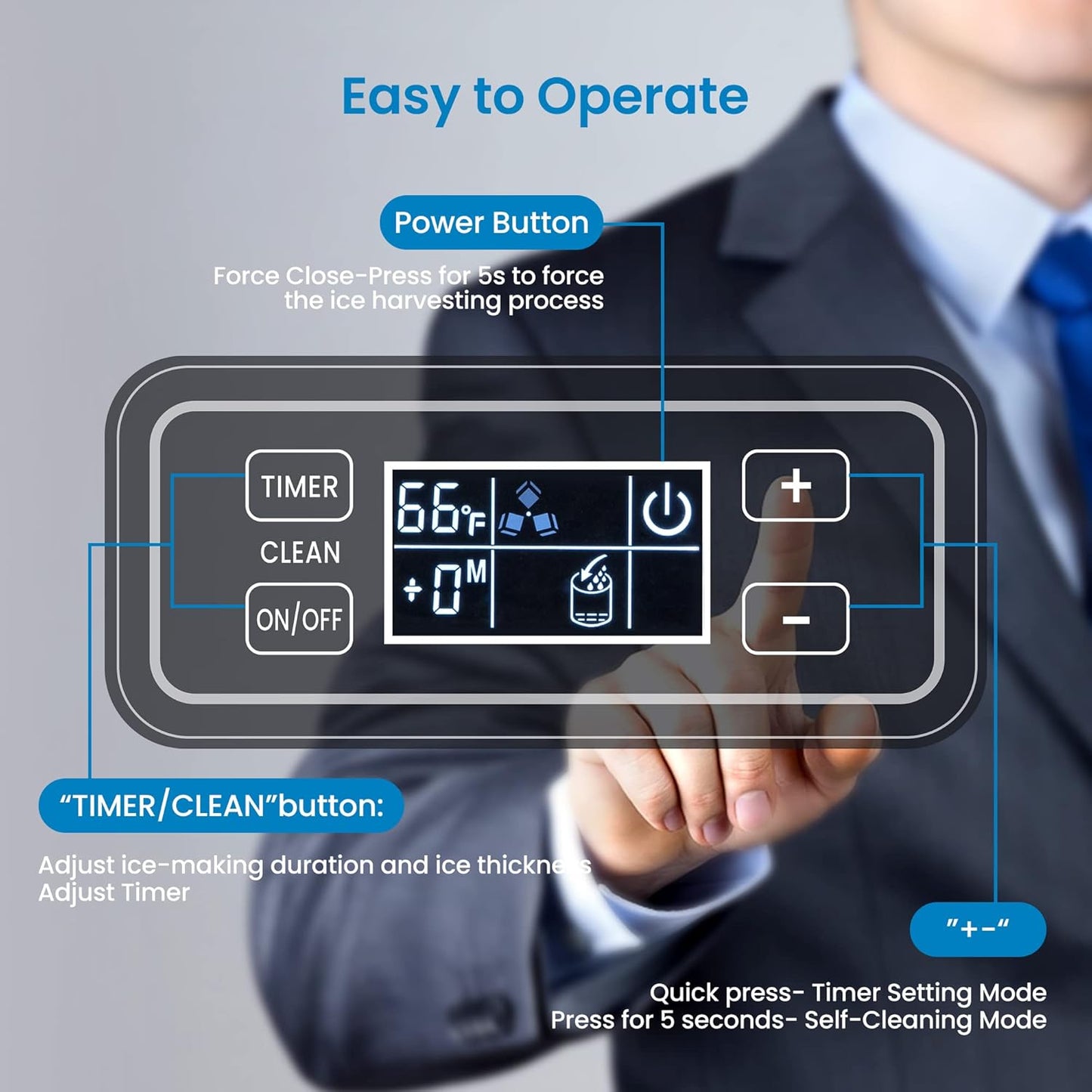 Garvee Ice Maker Machine with 33LBS Storage Bin& Ice Scoops 100LBS/24H Ice Maker Stainless Steel Freestanding Ice Machine for Restaurant Home Bars Coffee Shop