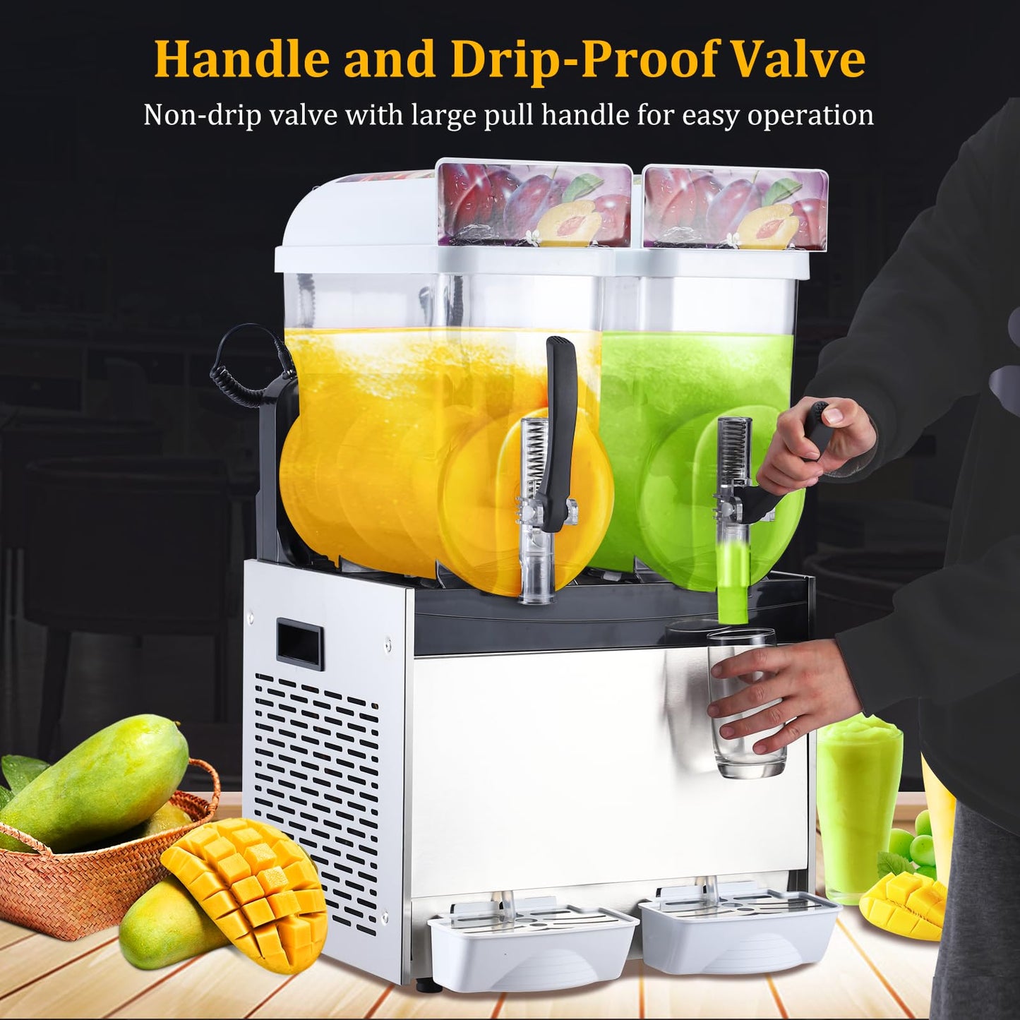 Garvee 30L Commercial Slushy Machine, Dual 15L Tanks, Temp Control, Stainless Margarita Maker for Home Restaurant Bar Party Nail Salons